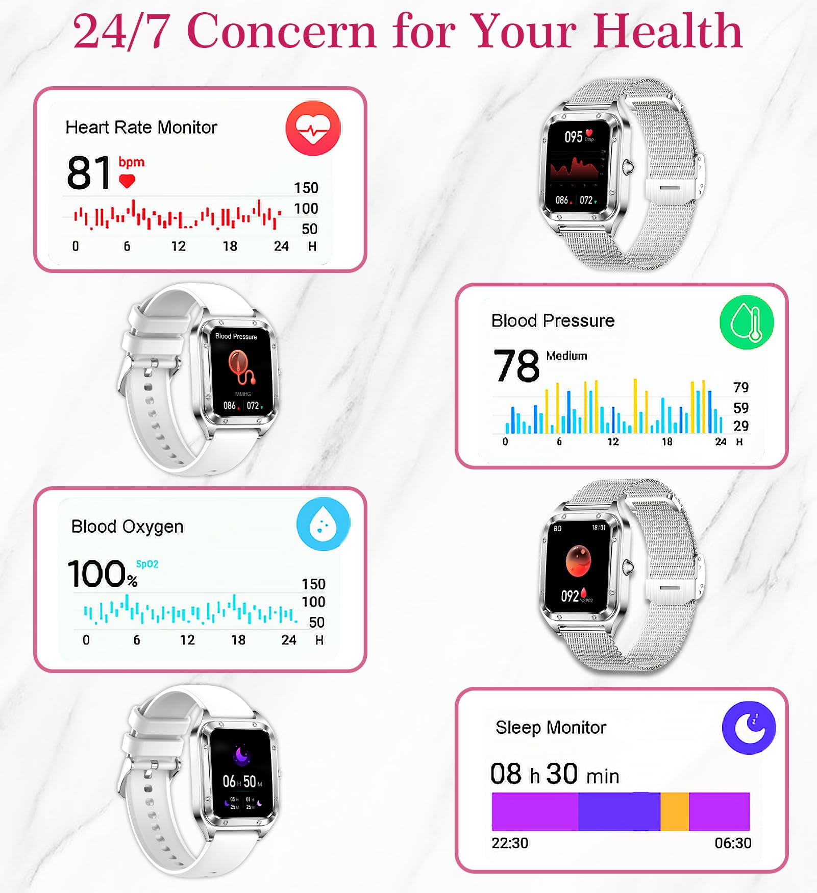 Smart Watch For Women(Call Answer/Dial), 1.6'' Touch Screen Smartwatch For Android Iphone Compatible, Waterproof Fitness Tracker