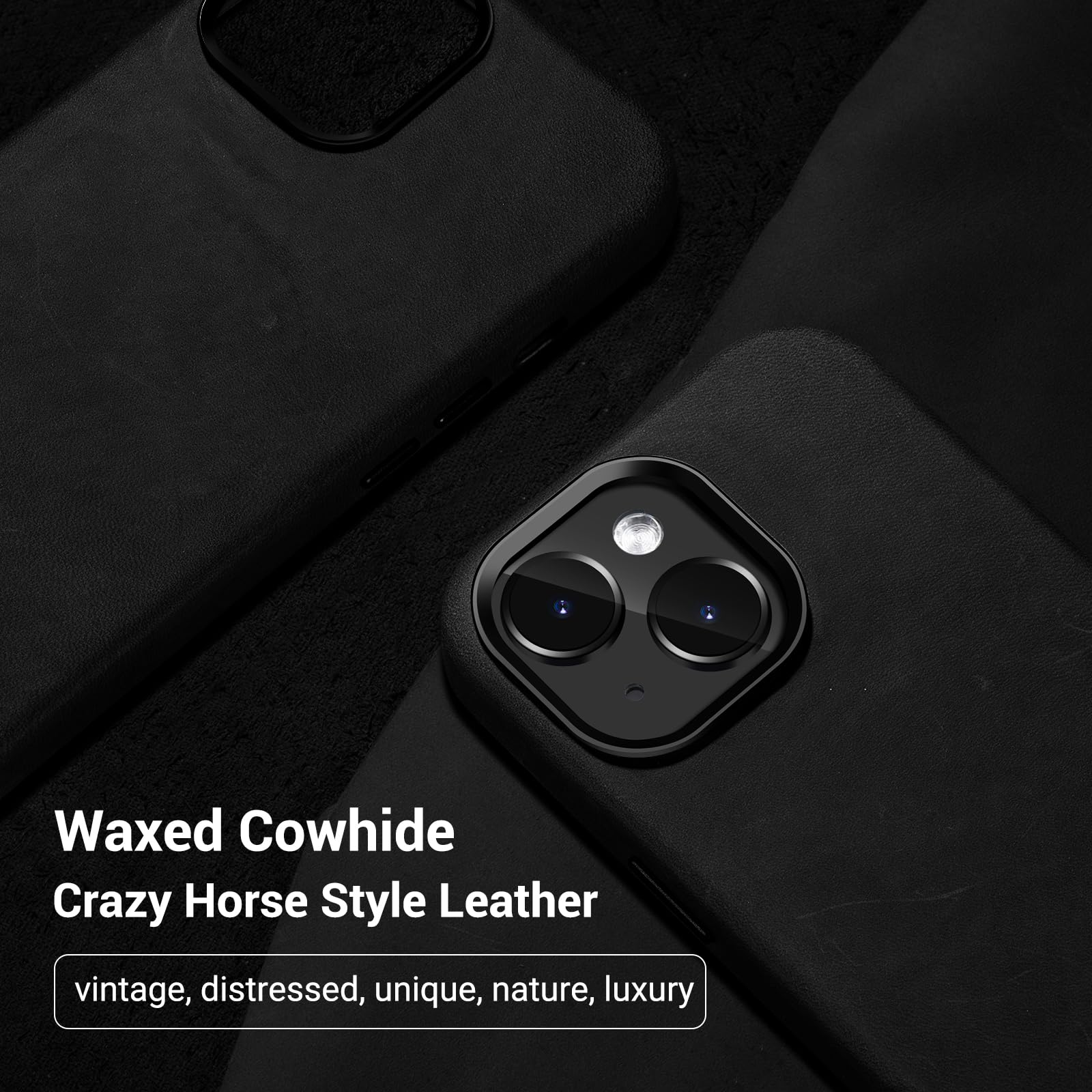 Belemay Compatible With Iphone 14 Plus Leather Case With Magsafe, Vintage Premium Crazy Horse Leather, Rich Patina, Comfortable