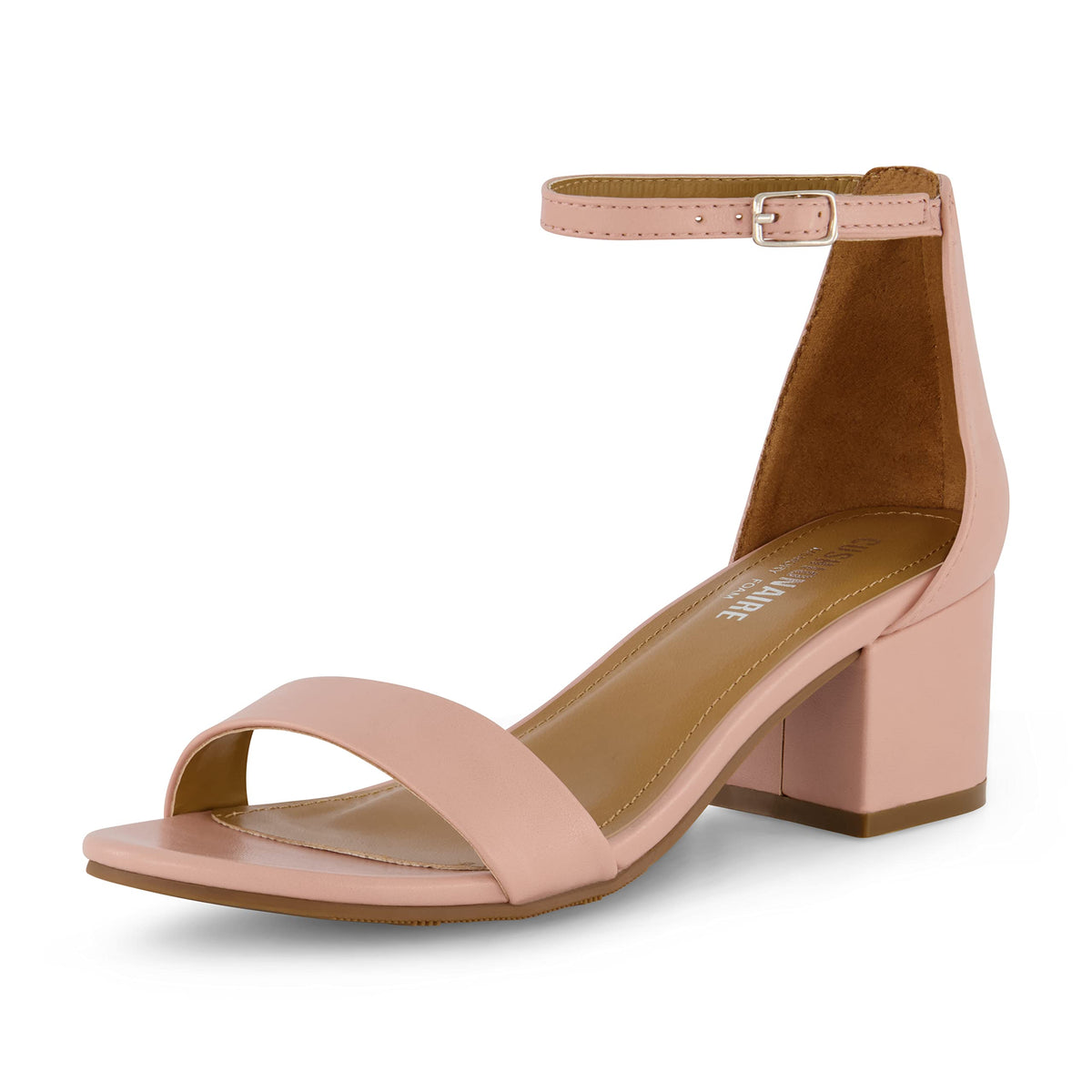 Cushionaire Womens Alba One Band Mid Block Heel Sandal Memory Foam, Blush 9