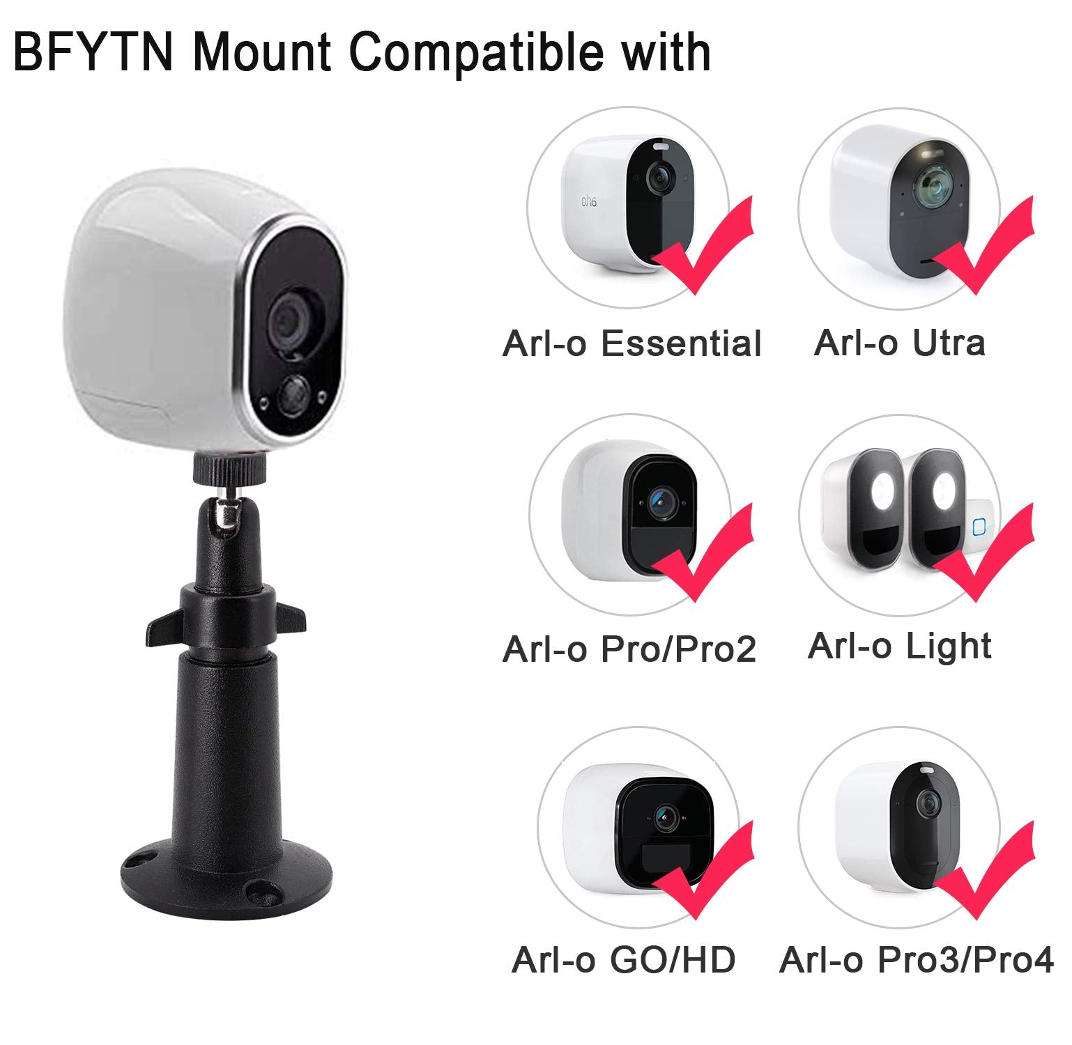Bfytn Security Camera Wall/Ceiling Mount, Adjustable Indoor/Outdoor Mount Compatible With Arlo Pro/2/3/Ultra, & Others   Ring Stick Up Cam Battery, Eufycam E, Camera With 1/4 Screw Head (2Pack, Metal)