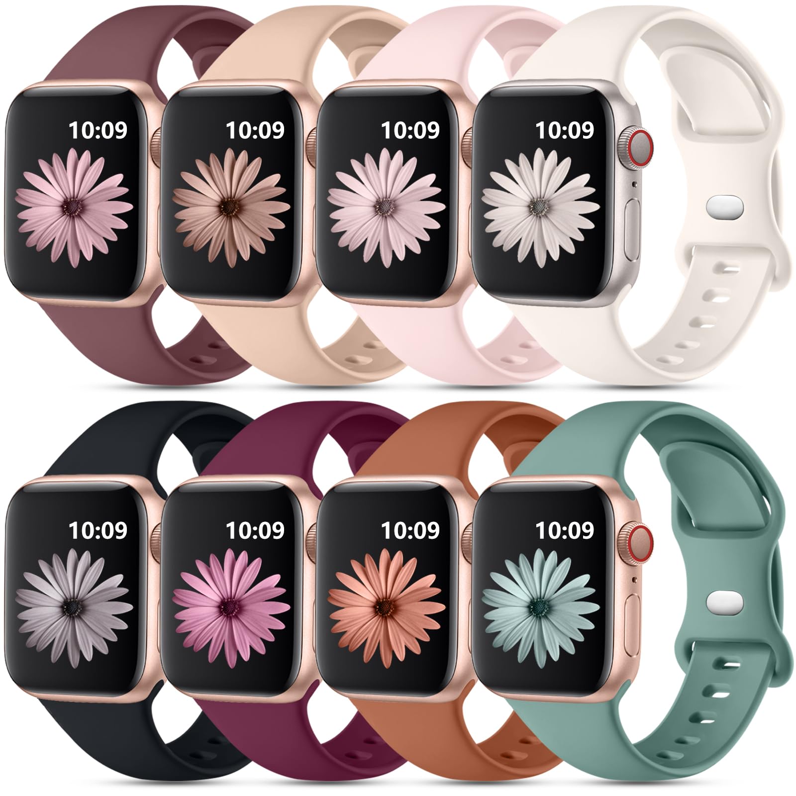 Daqin 8 Pack Band Compatible With Apple Watch Band 44Mm 45Mm 46Mm 42Mm 49Mm 38Mm 40Mm 41Mm Women Men, Soft Silicone Sport Iwatch