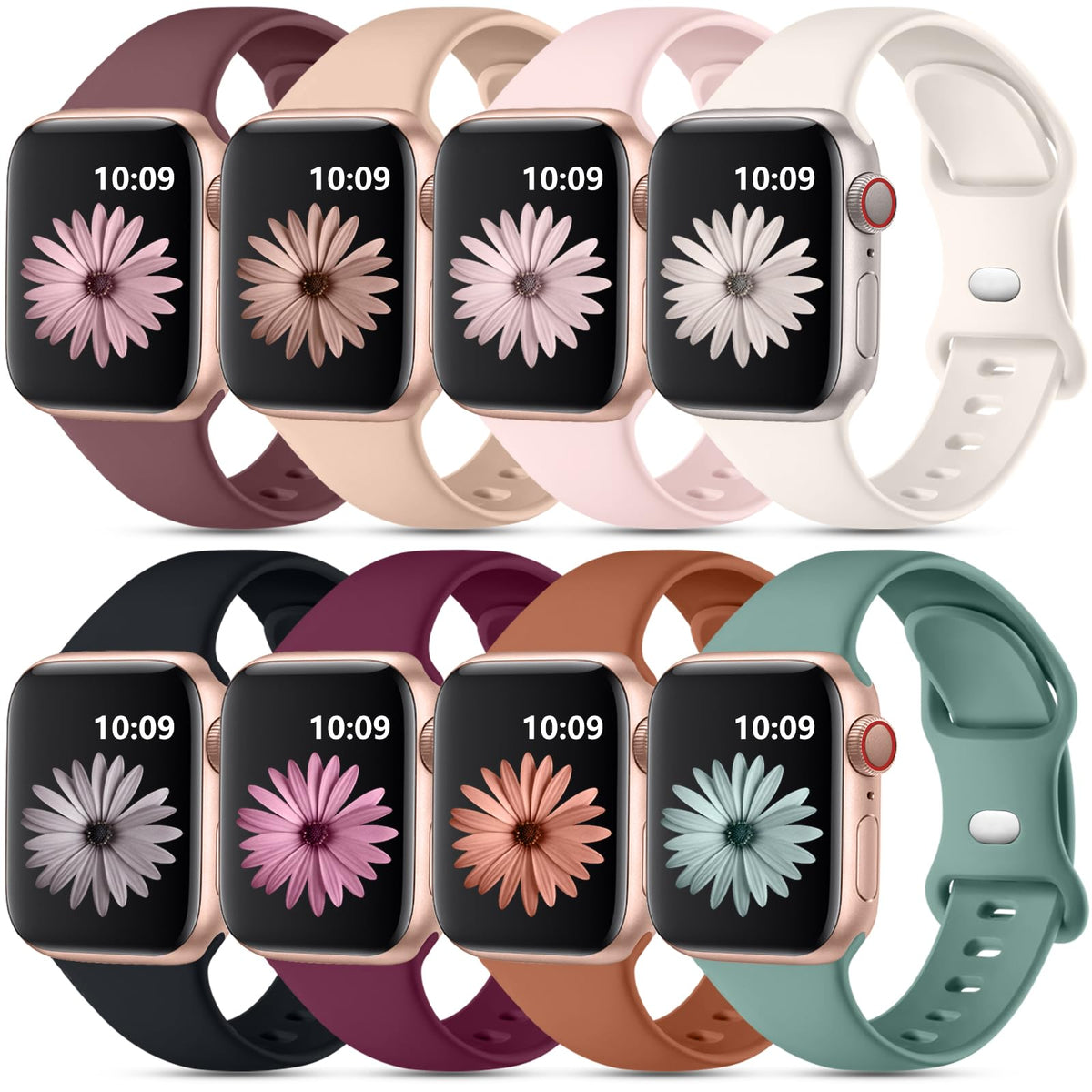 Daqin 8 Pack Band Compatible With Apple Watch Band 40Mm 41Mm 38Mm 45Mm 46Mm 49Mm 44Mm 42Mm Women Men, Soft Silicone Sport Iwatch