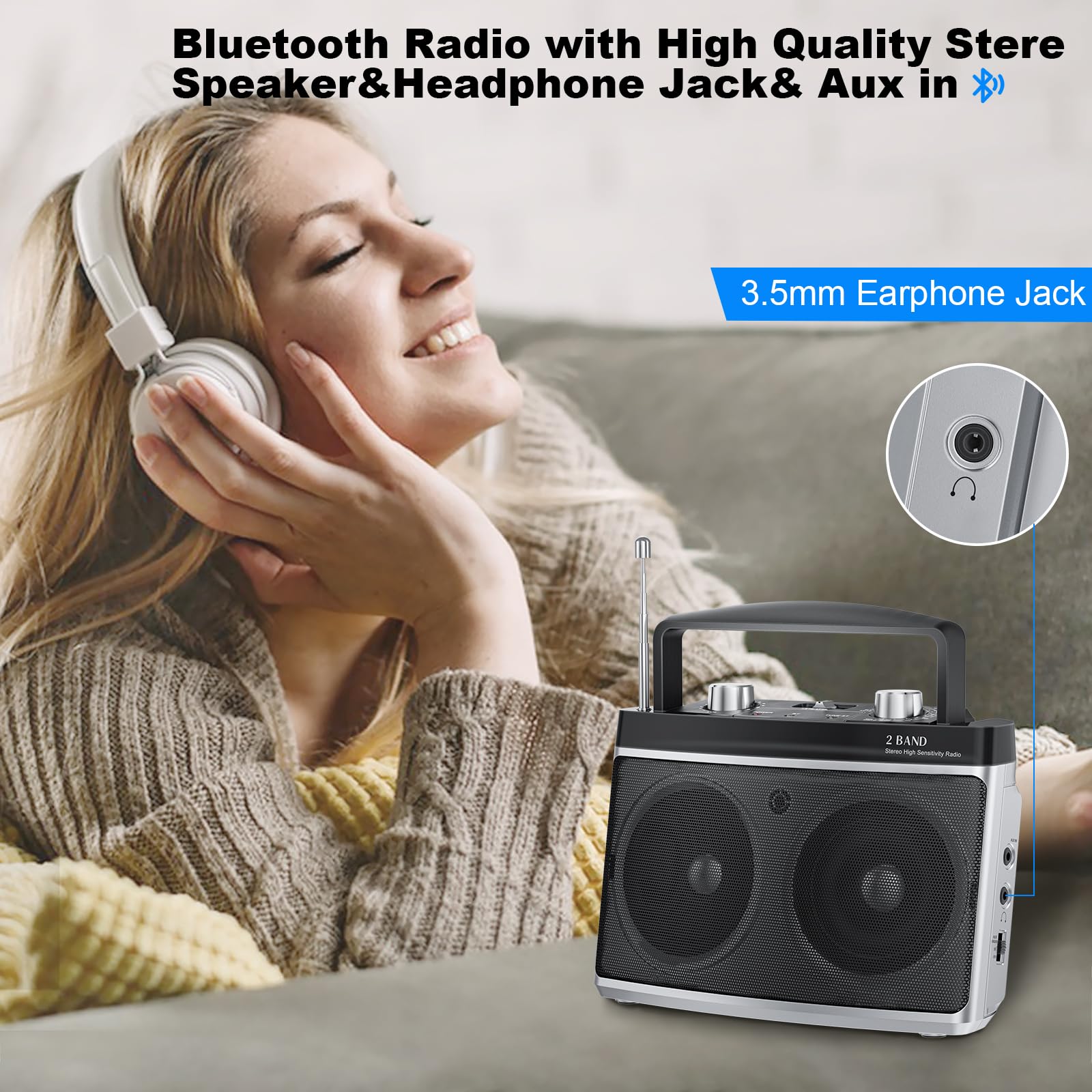 Audiocrazy Portable Am Fm Radio With Best Reception, Transistor Radio With Bluetooth Plug In Wall Or Battery Powered,Stereo Radi