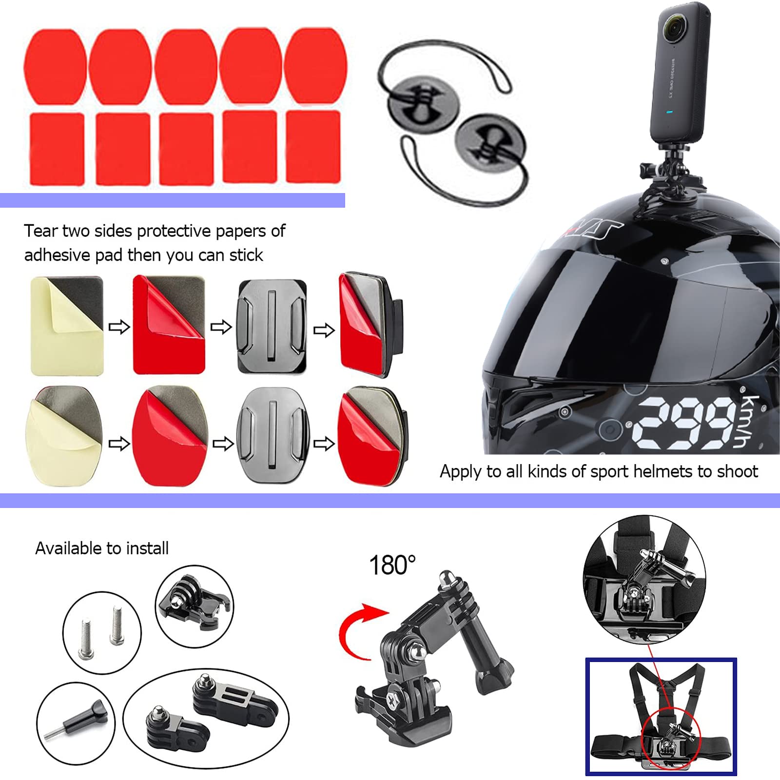 44 In 1 Action Camera Accessory Combo Kit  Compatible With Insta360 One X3,X2,One R, X,For Gopro Here 10,11