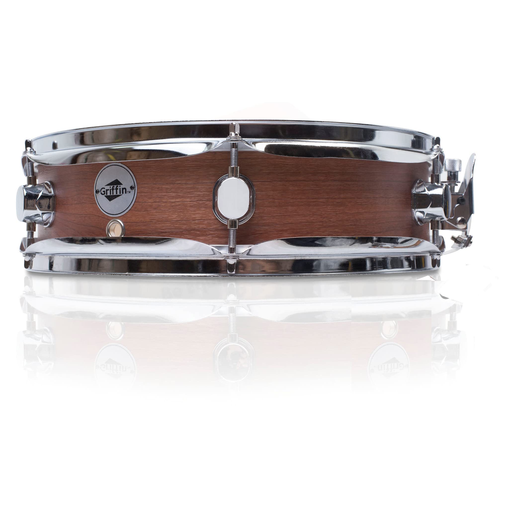 Piccolo Snare Drum 13'' X 3.5'' By Griffin | 100% Poplar Wood Shell With Black Hickory Finish & Coated Drum Head | Drummers Acou