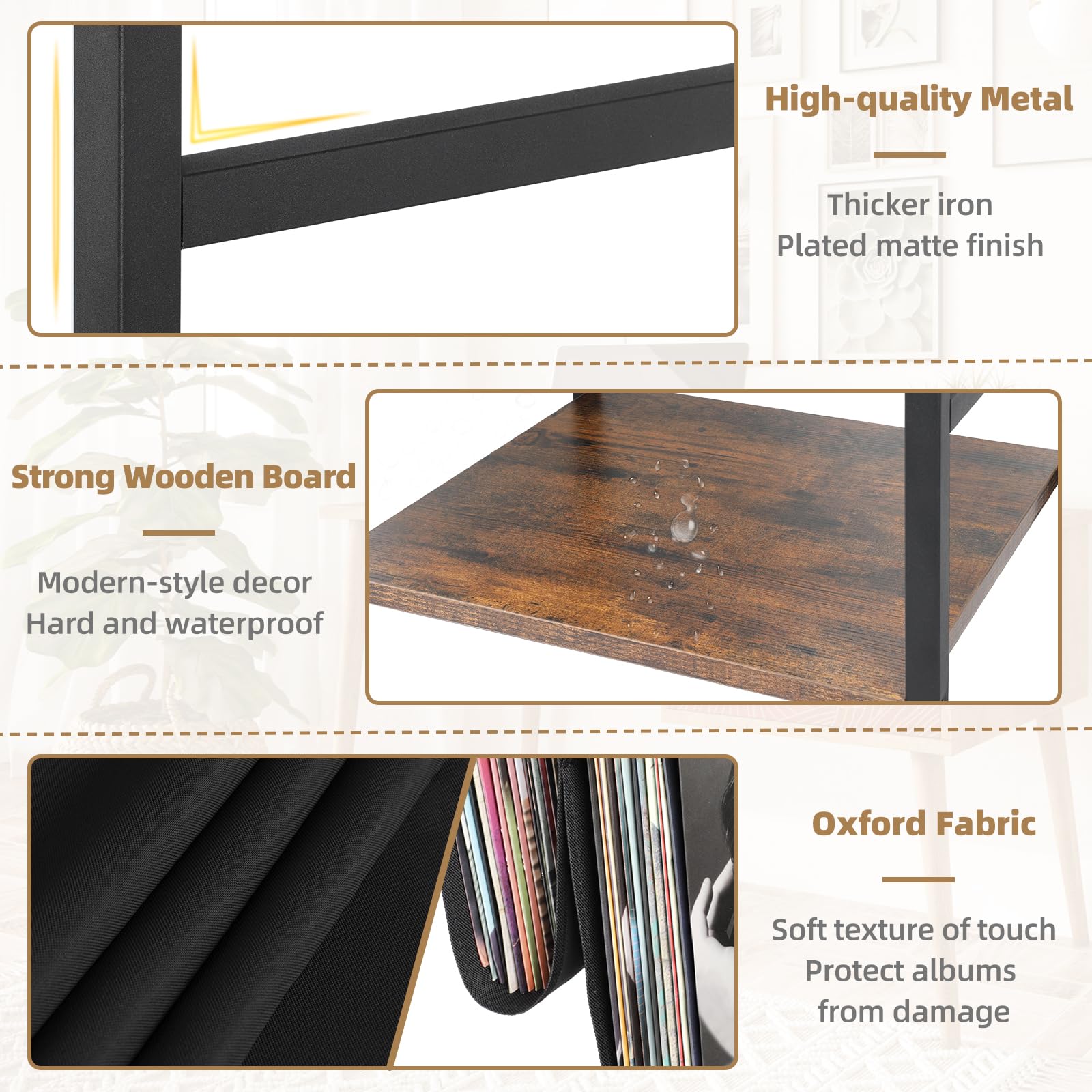 Bikoney Record Player Stand, Turntable Stand With 3 Tier Vinyl Record Storage, Record Player Table Holds Up To 200 Albums, End T