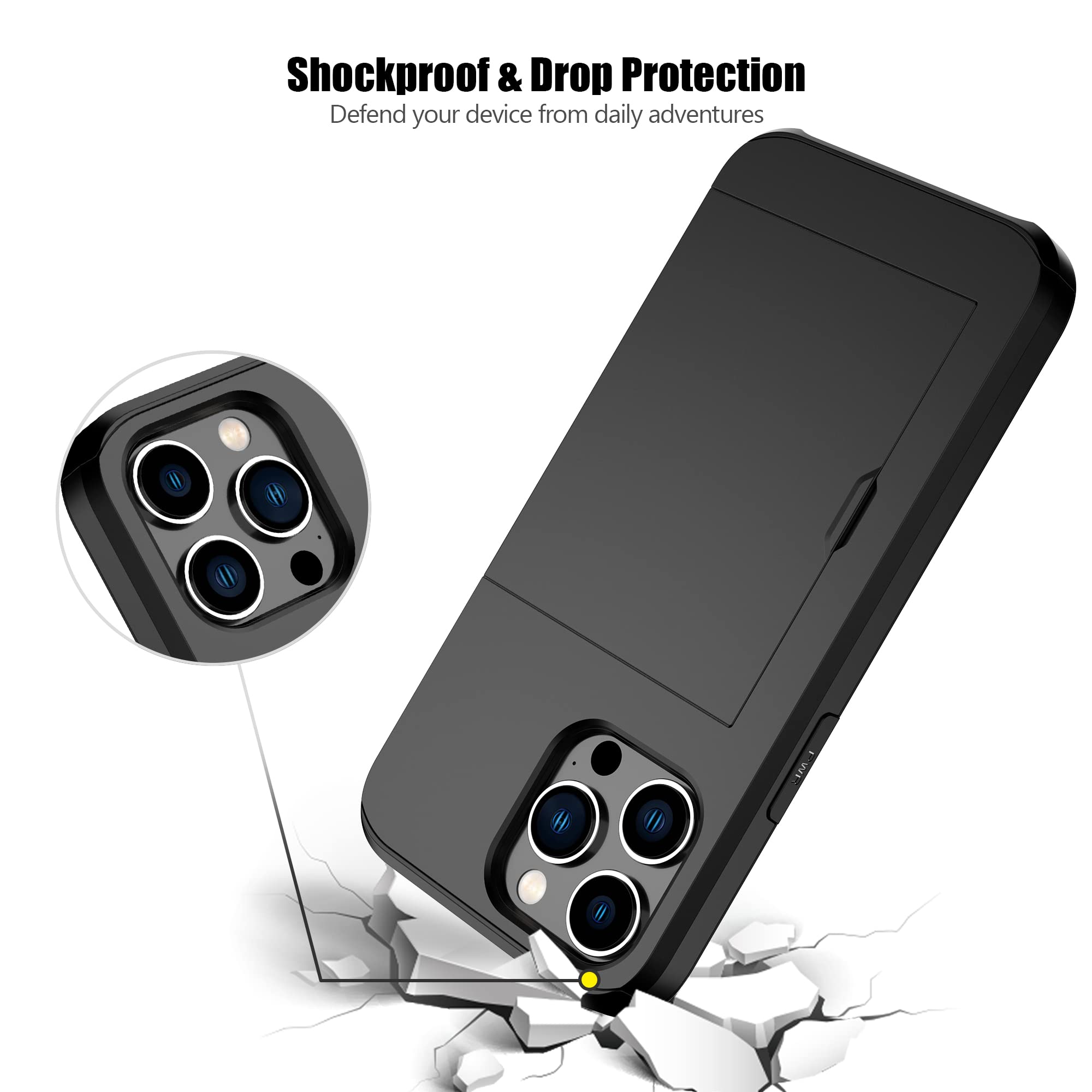 Nvollnoe Compatible With Iphone 15 Pro Max Case With Card Holder Heavy Duty Protective Dual Layer Shockproof Hidden Card Slot Sl