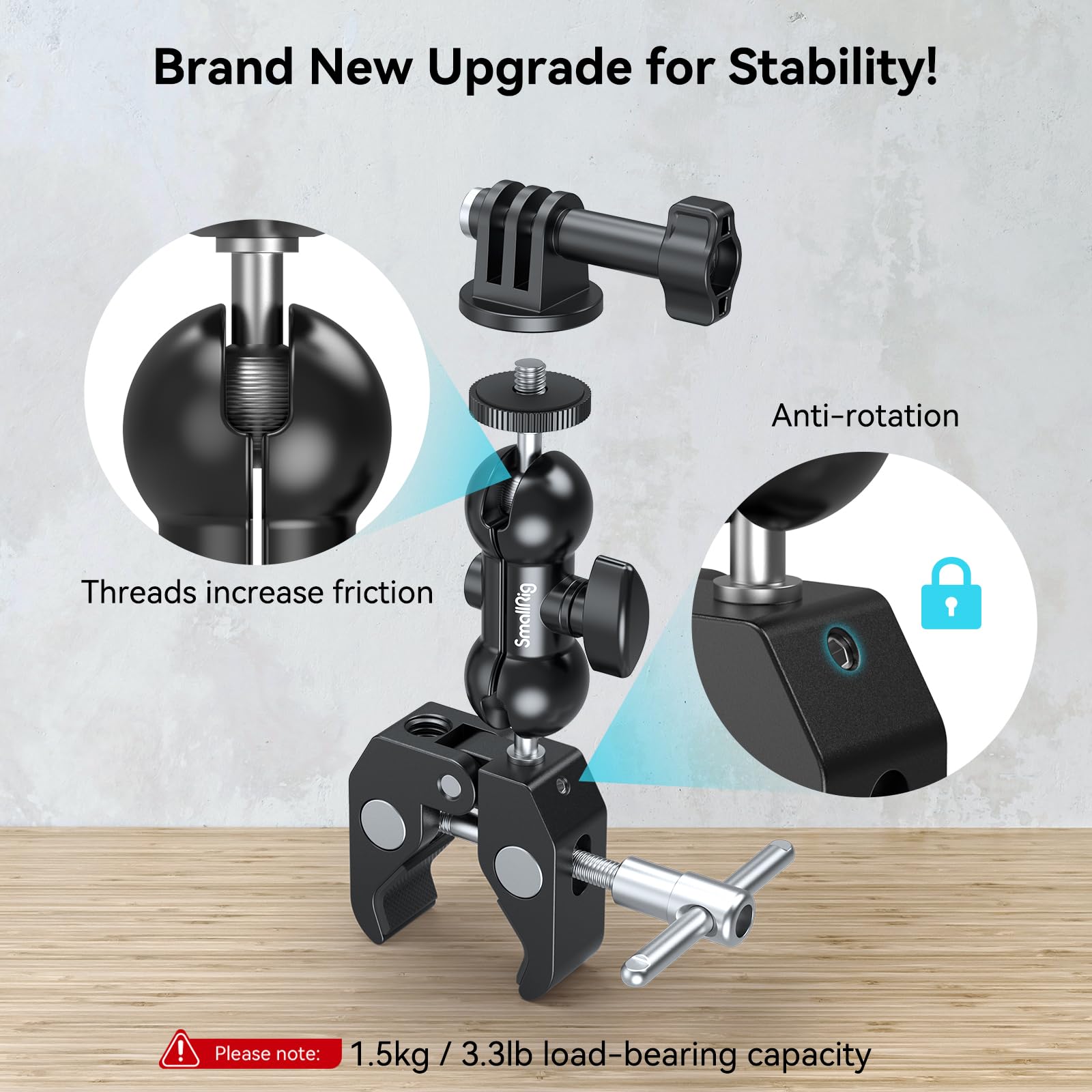 Smallrig Camera Mount Clamp Kit, Ball Head Magic Arm With Clamp, Super Clamp With Non-Slip Threads, For Gopro, Webcam, Camera, P