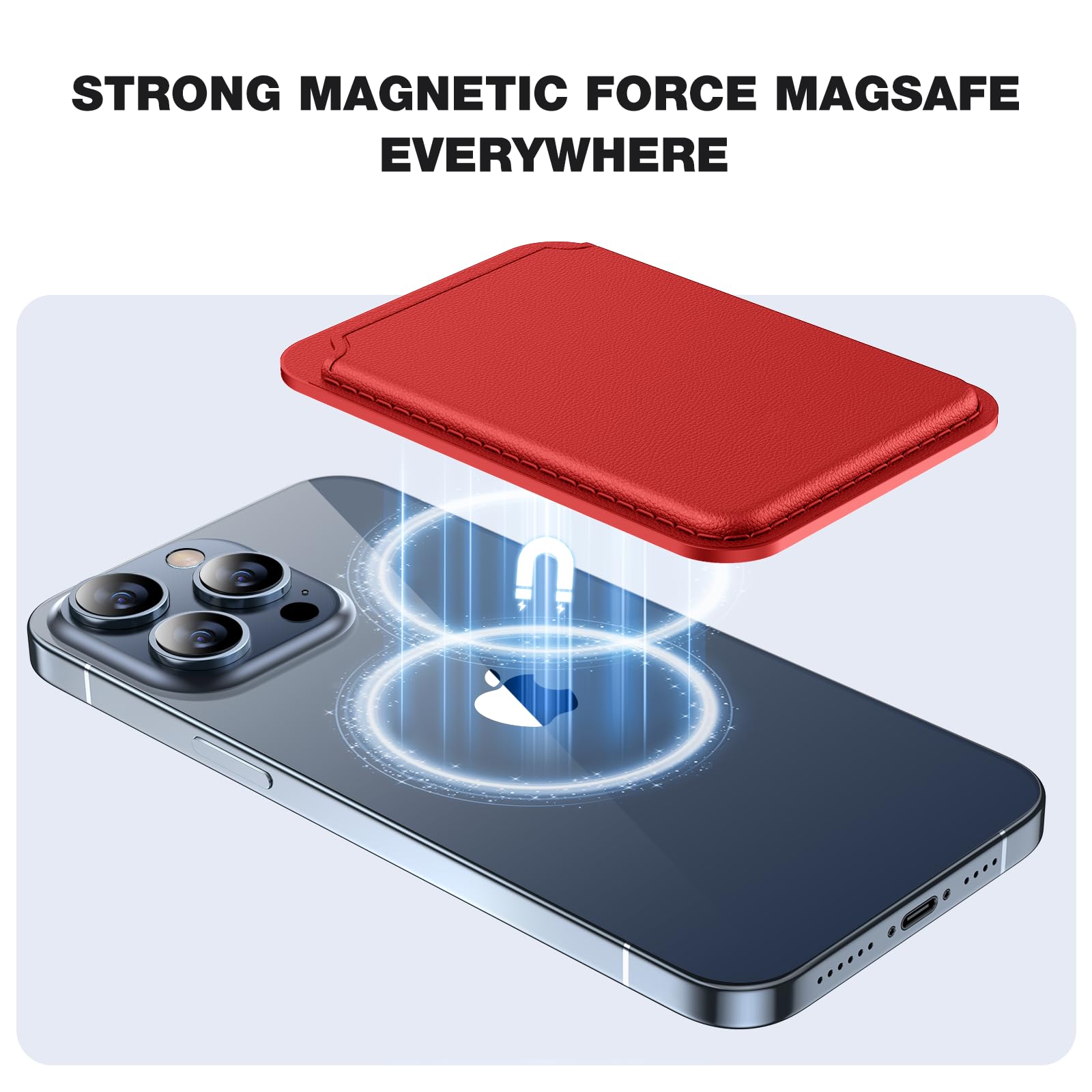 Miracase Magnetic Wallet, Compatible With Magsafe Wallet, 3 Card Holder, For Iphone 15/14/13/12 Series,Red
