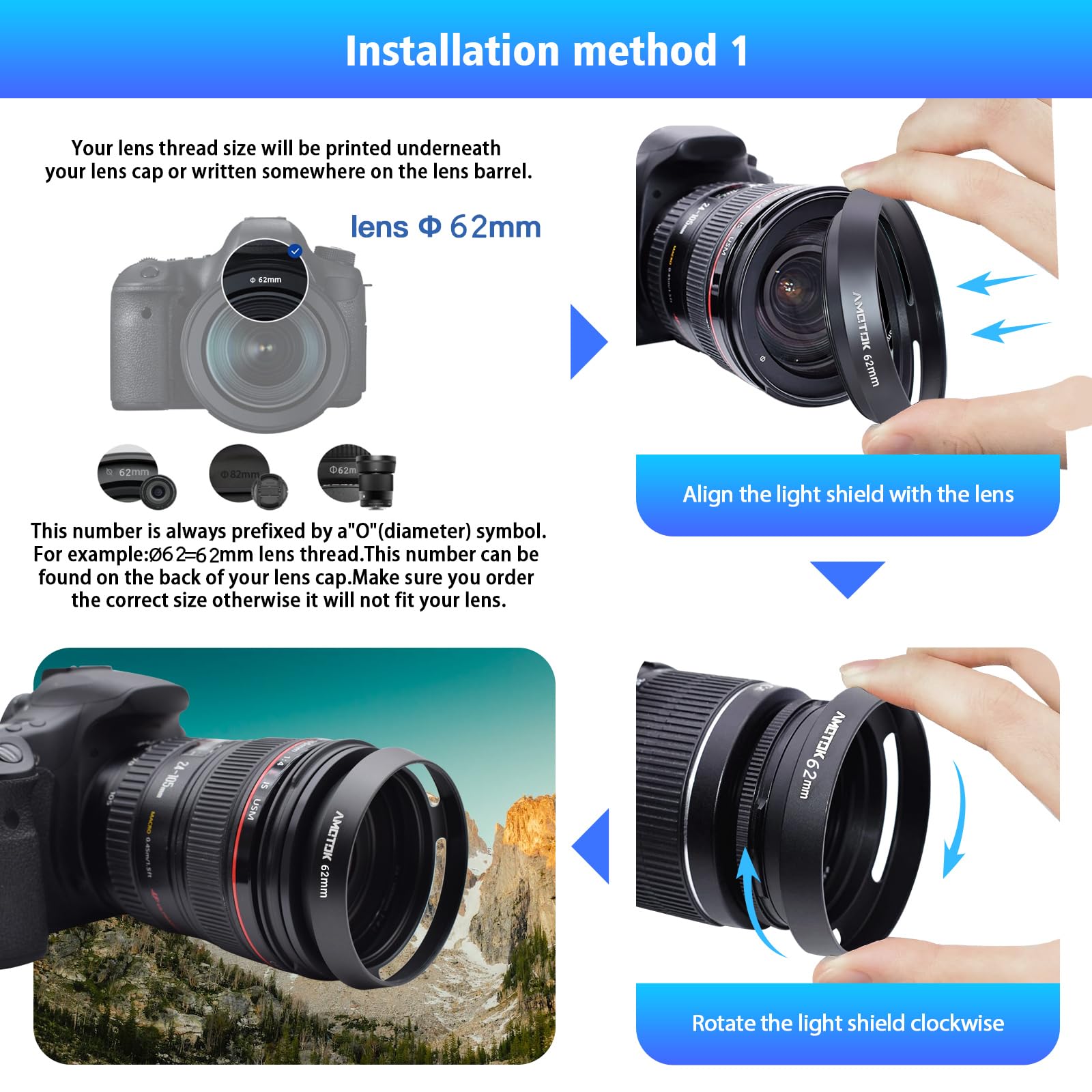 62Mm Camera Lens Hood Compatiable All Brands 62Mm Lenses.Example Af 70 300Mmf/4 5.6G;Af Nikkor60Mmf/2.8D,18 200Mmf/3.5 6.3Iidcos