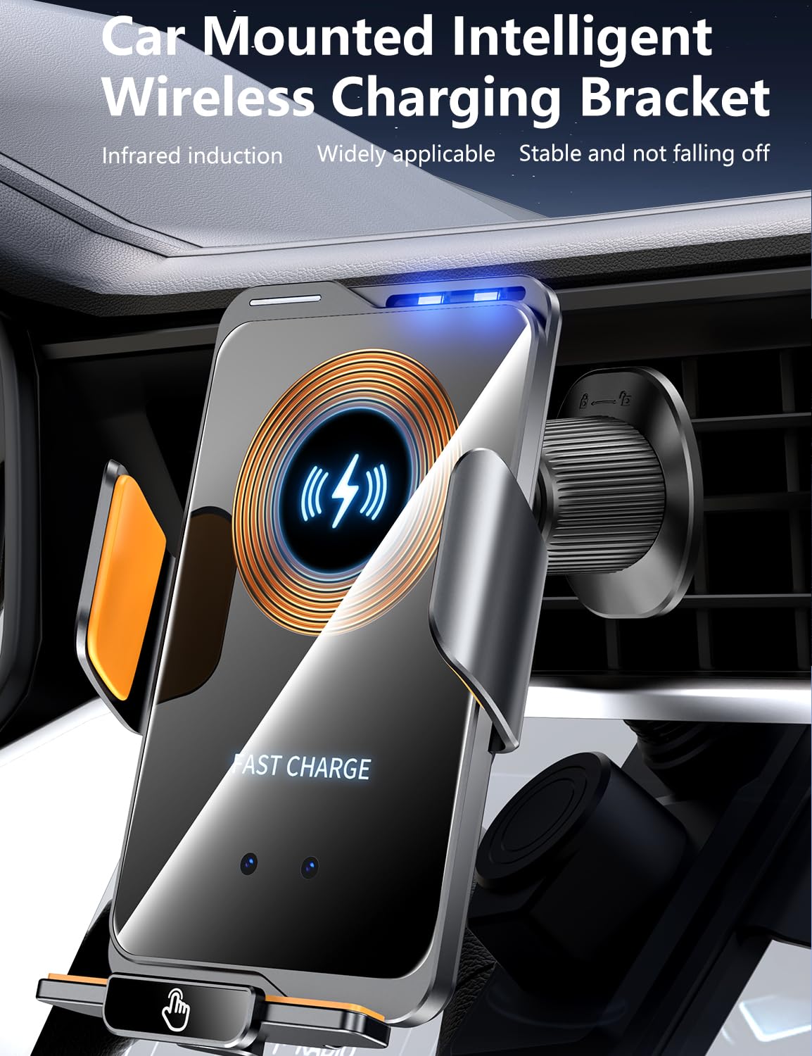 Ryaacphi Wireless Car Charger & Phone Mount - 15W Auto-Clamping Air Vent Holder For Iphone 16/15/14, Samsung Galaxy S24/S23/S22,