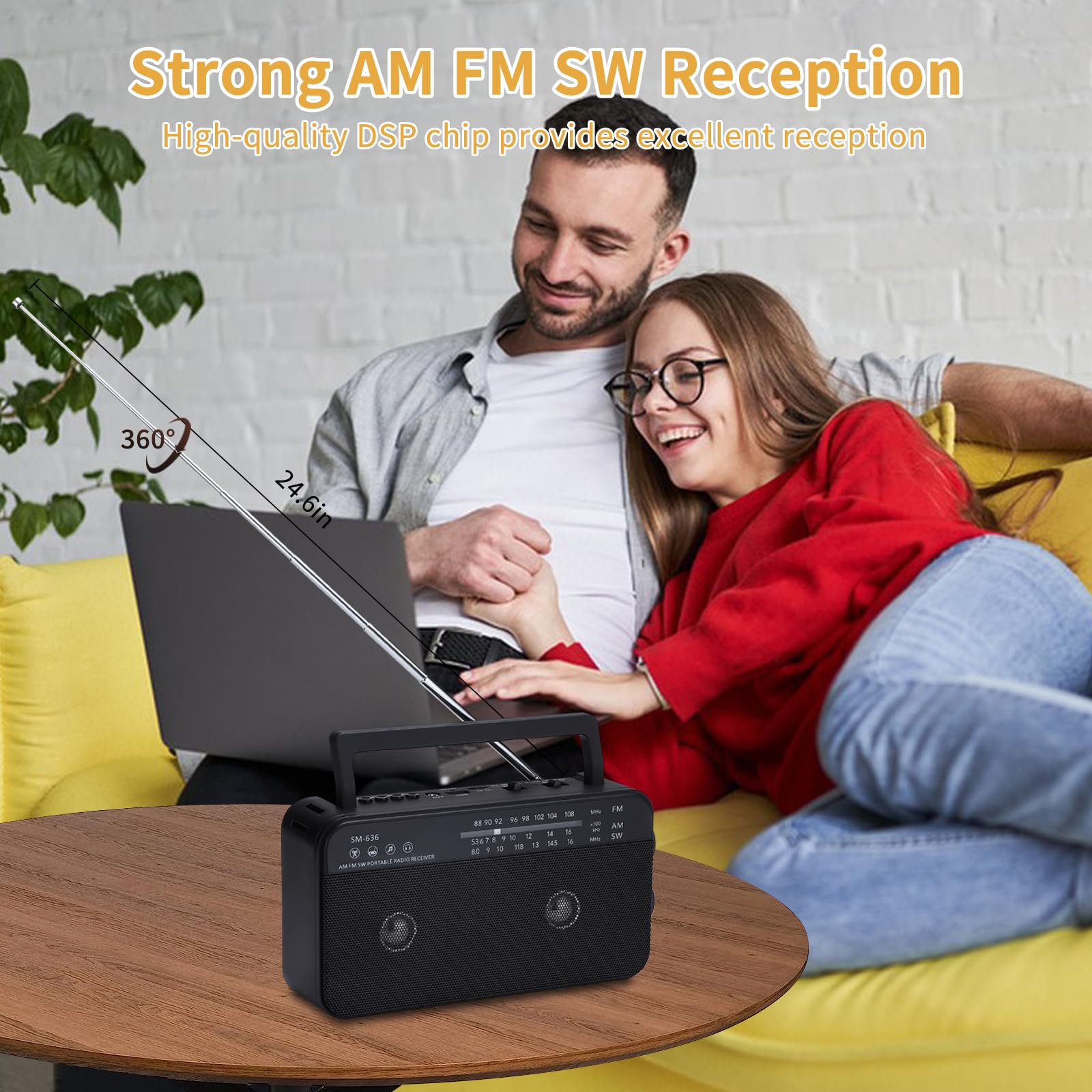 Semier Portable Am Fm Shortwave Radio With Bluetooth Speaker Plug In Wall, 3X D Cell Batteries Or Ac Power Transistor Radio With 2 Tone Mode, Double Loud Speakers, Support Aux/Usb/Tf Card Play