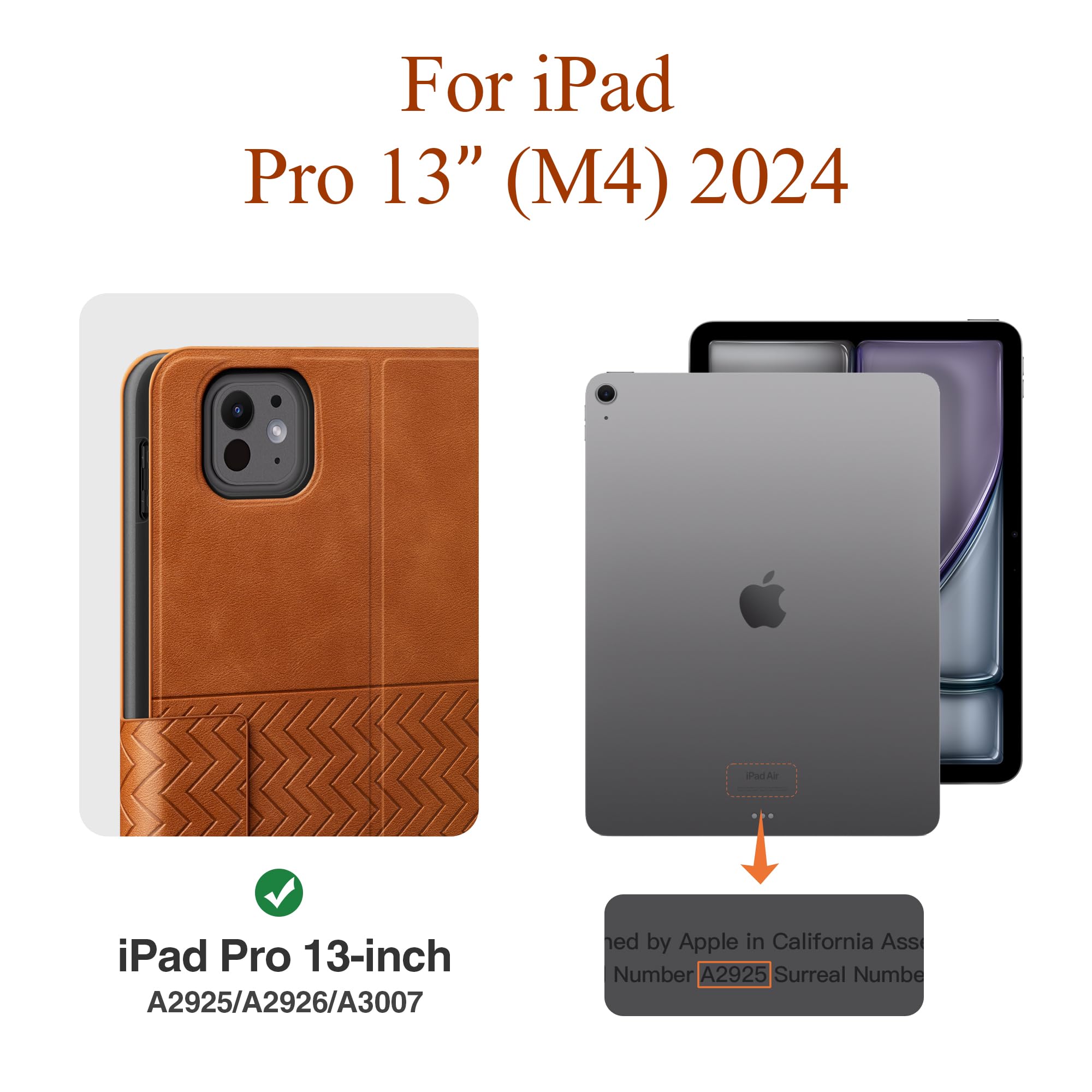 Auaua Case For Ipad Pro 13 Inch (M4) 2024, Pu Leather Case With Pencil Holder, Supports Pencil Pro And Pencil(Usb C), Adjustable