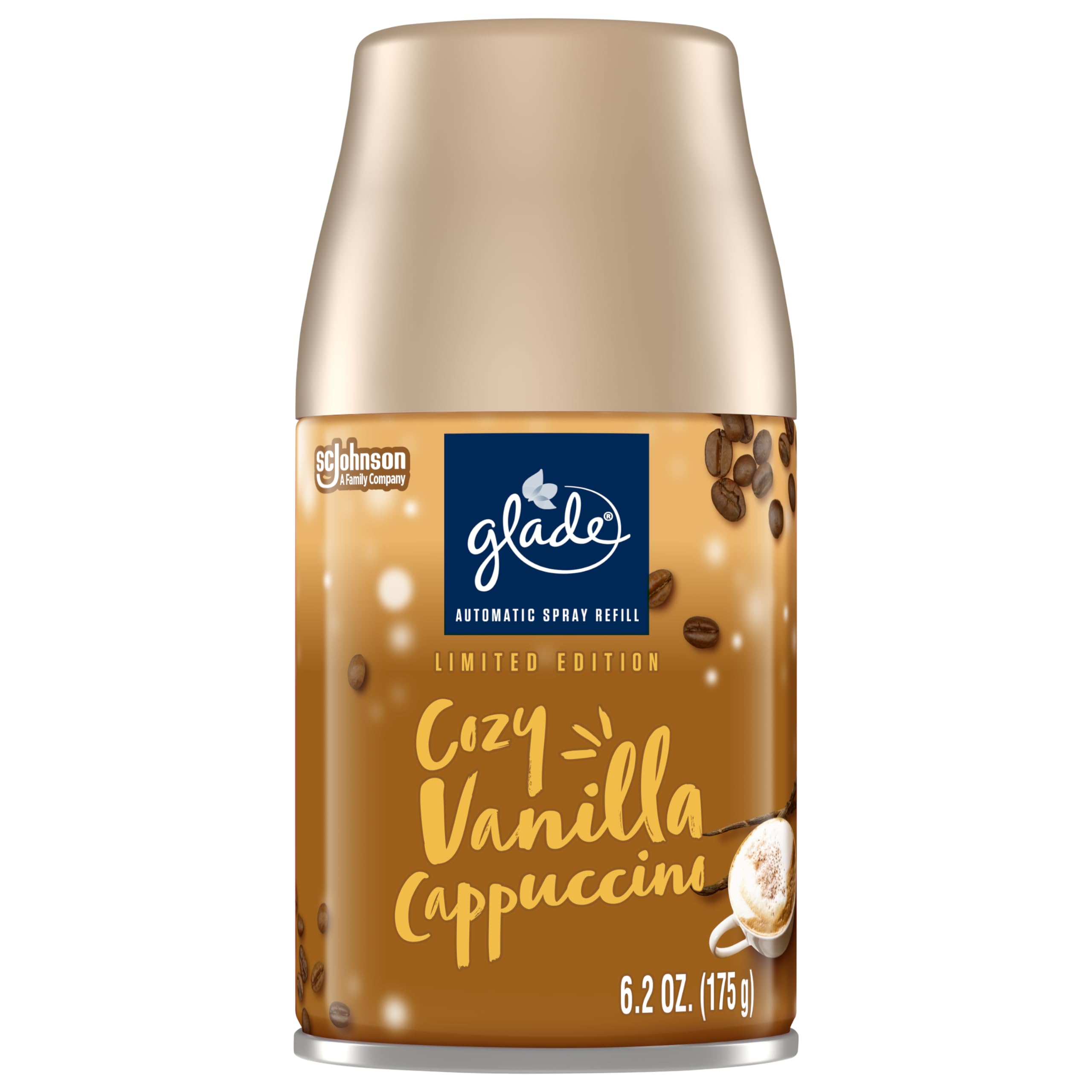 Glade Automatic Spray Refill, Air Freshener For Home And Bathroom, Cozy Vanilla Cappuccino, Limited Edition Scent, 6.2 Oz