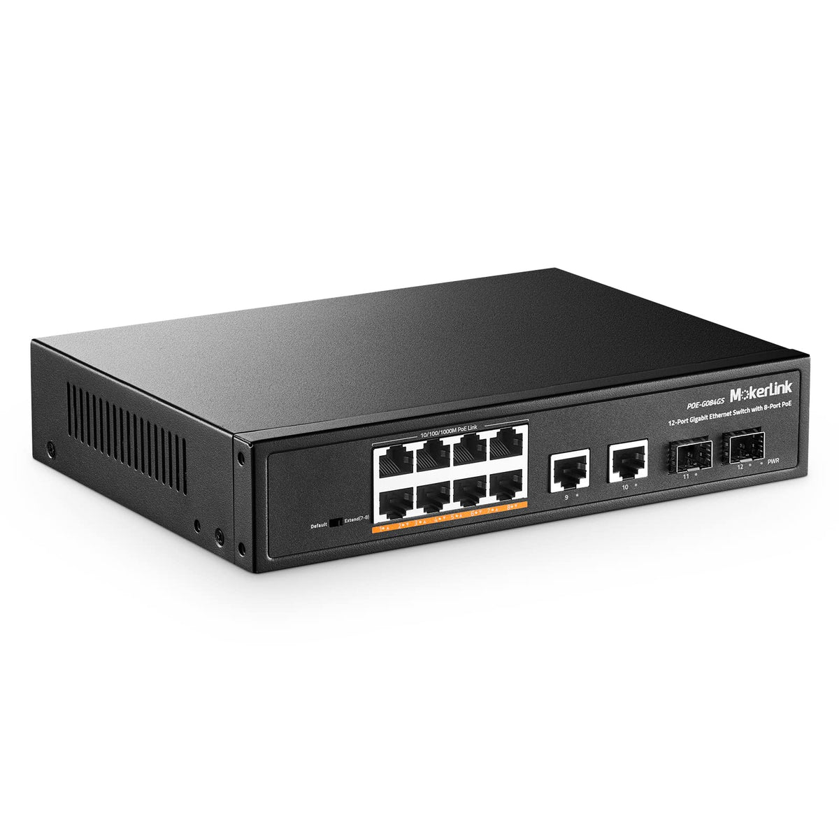 Mokerlink 12 Port Gigabit Poe Switch, 8 Poe+, 2 Gigabit Uplink, 2 Sfp, 120W Poe, Metal Housing