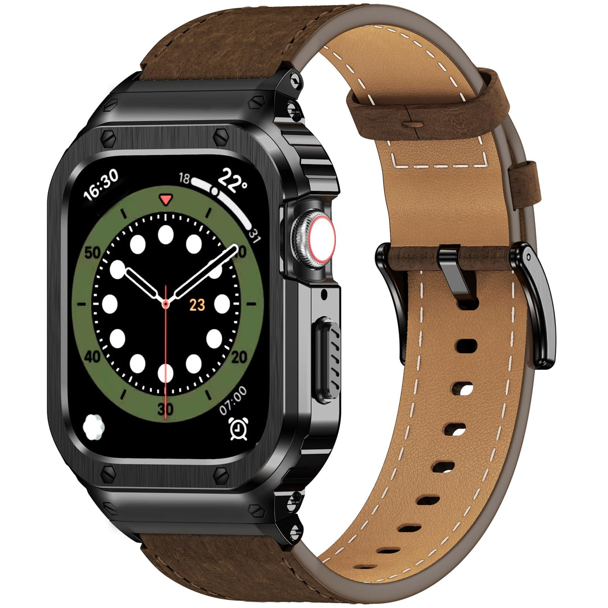 Suplink Stainless Steel Case And Bands Compatible With Apple Watch Band 45Mm For Men,Leather Strap And Rugged Apple Watch Case F