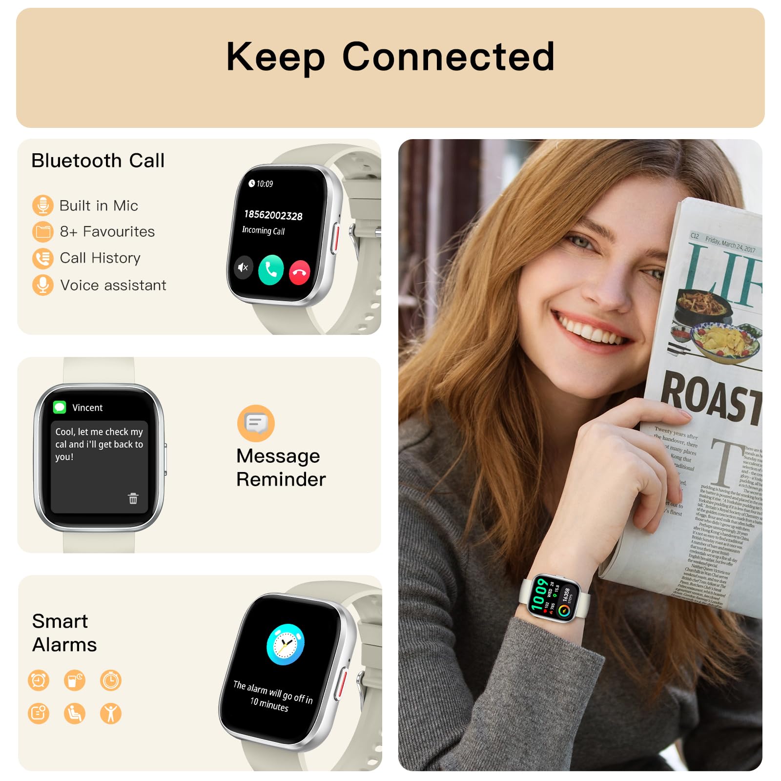 Smart Watches For Men Women Answer/Make Call, 1.85 '' Fitness Watch With 120+ Sports Modes, Heart Rate/Spo2/Sleep Tracker, Pedom