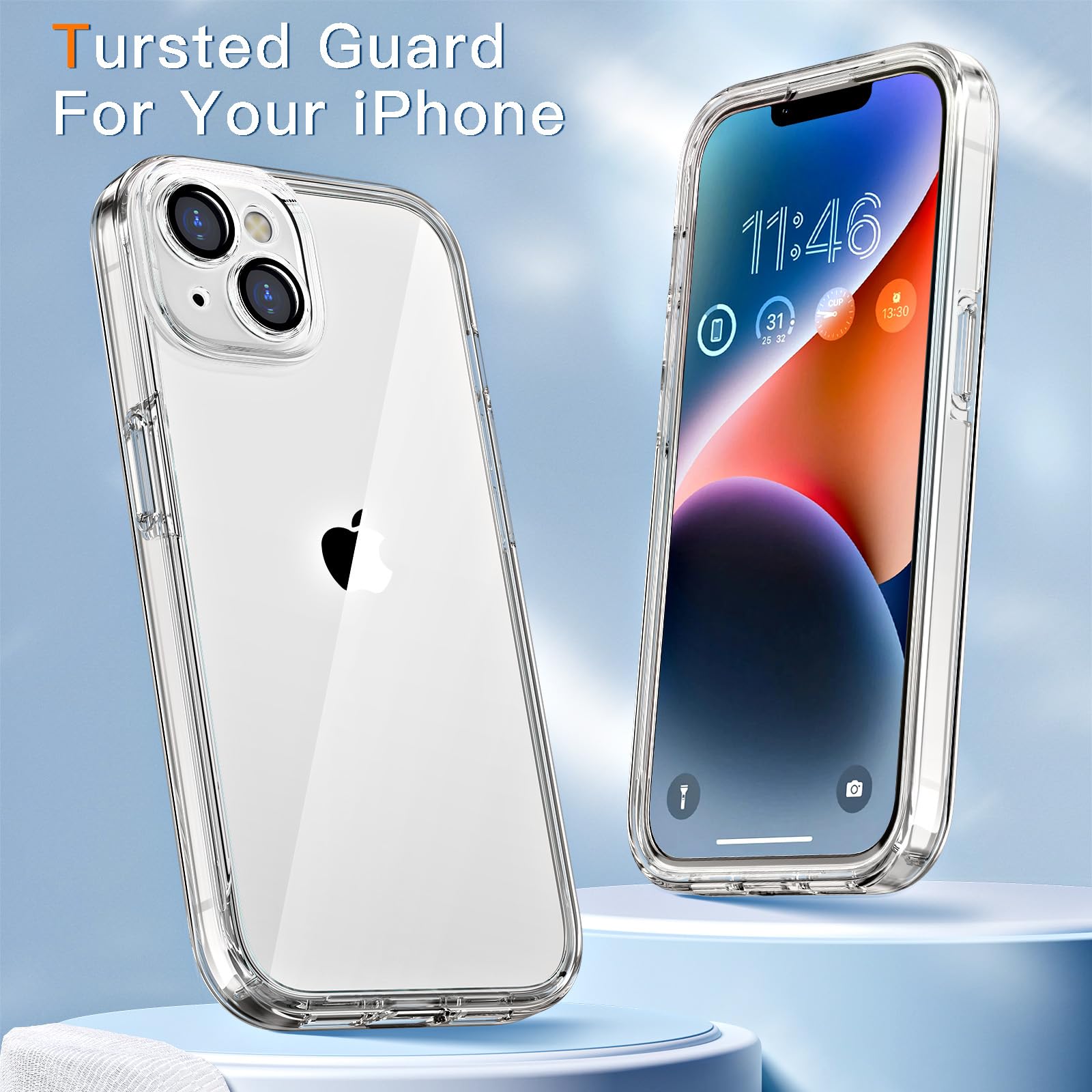 Coolqo Compatible For Iphone 14 Plus Case, With 9H Tempered Glass Screen Protector [Anti Yellowing] Military Grade Protection Pr