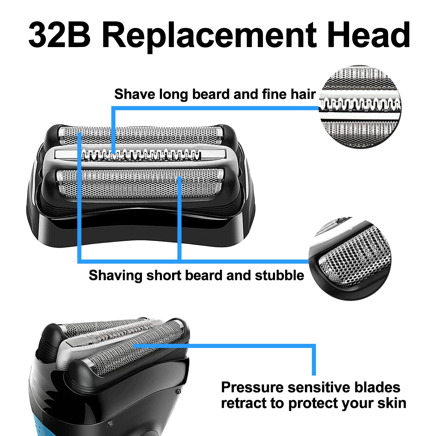 32B Series 3 Electric Shaver Replacement Head Compatible With Braun Series 3 Foil Shaver Replacement Heads With S3 3040S 3080S 4