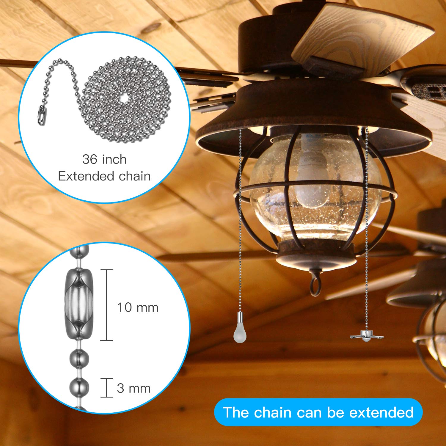 Generic Elfcab Ceiling Fan Pull Chain Set, Including 4Pcs Beaded Ball Fan Pull Chain Pendant, Extra 8Pcs Pull Loop Connectors, 2