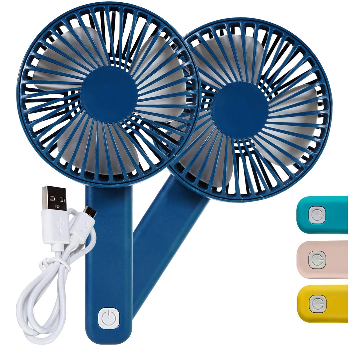Bright Eyes | Handheld Fan With Pivoting Adjustable Handle | 2 Pack | Great For Hot Flashes | Micro Usb Rechargeable (Turquoise)
