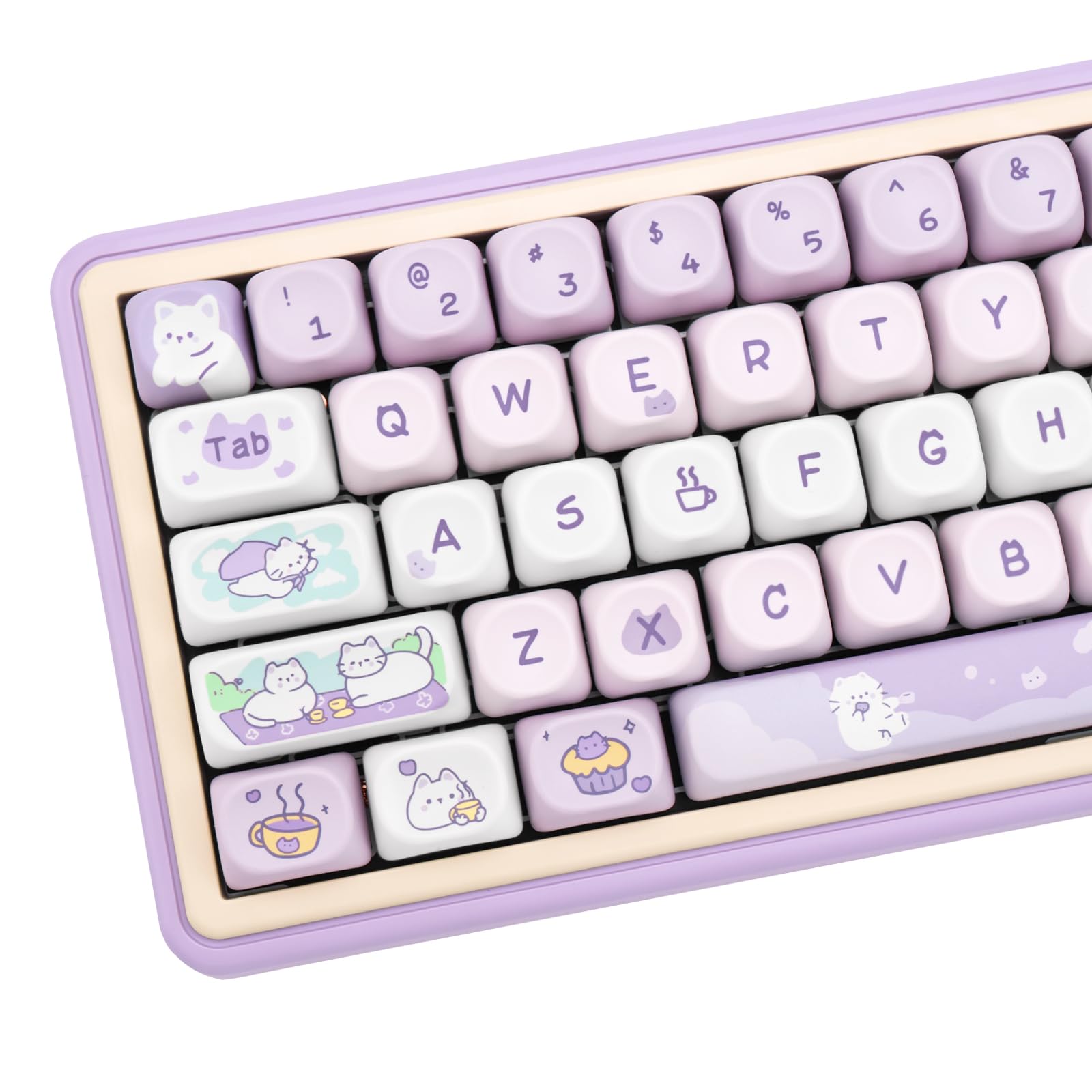 Coomickey Pbt Keycaps, Moa Profile Keycaps 132 Keys Dye Sublimation Purple Cute Cat Customized Keycaps For Ansi Layout Cherry Mx