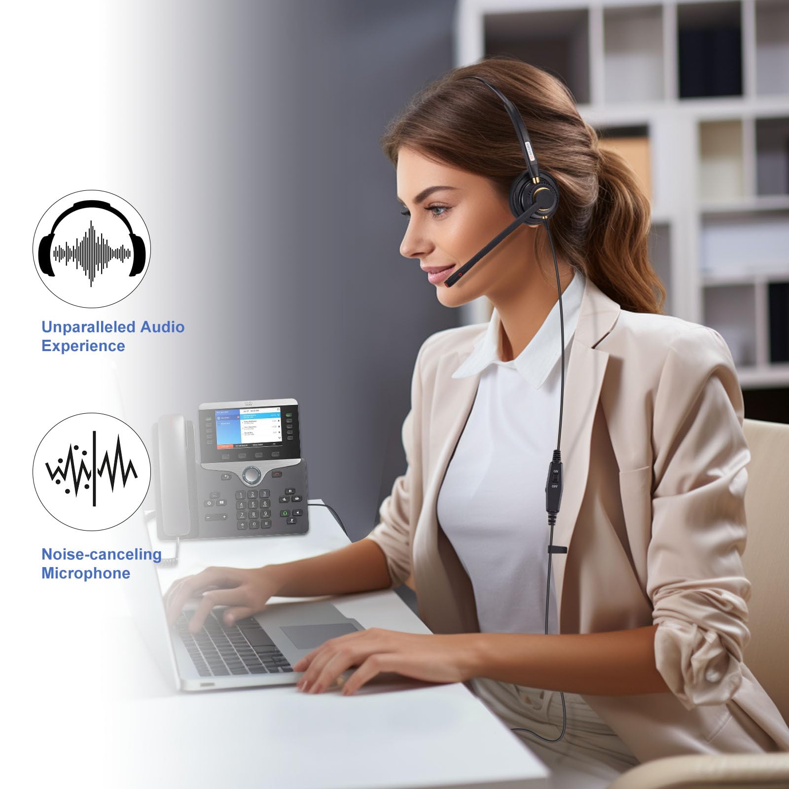 Arama Cisco Phone Headset With Noise Canceling Microphone Mute Switch Telephone Headset Compatible With Cisco Ip Phones: 6941, 7