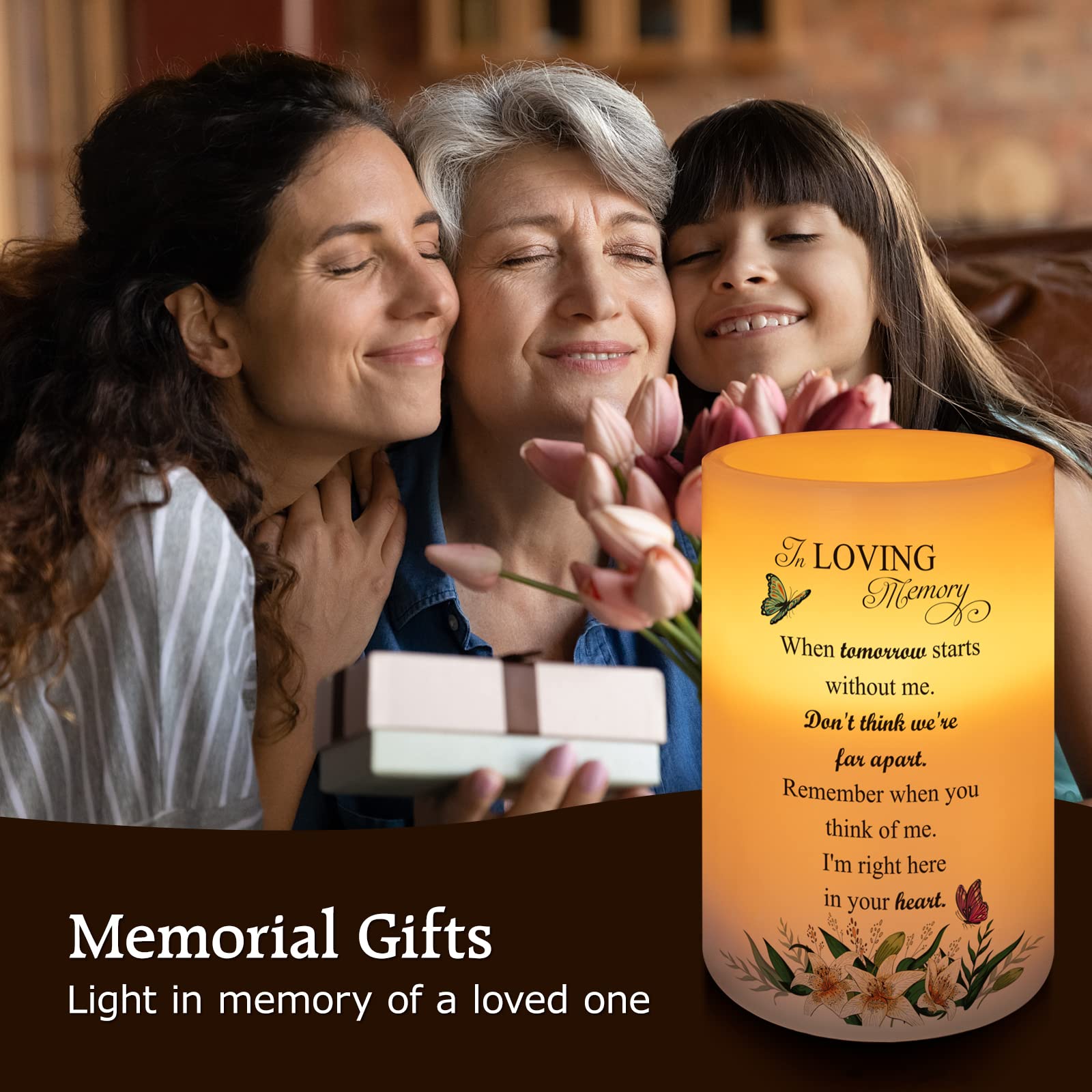 Hn Haiinaa Flameless Candle Real Wax Led Light With Timer Sympathy Gift For Loss Of Loved One Memorial Gifts For Loss Of Mother