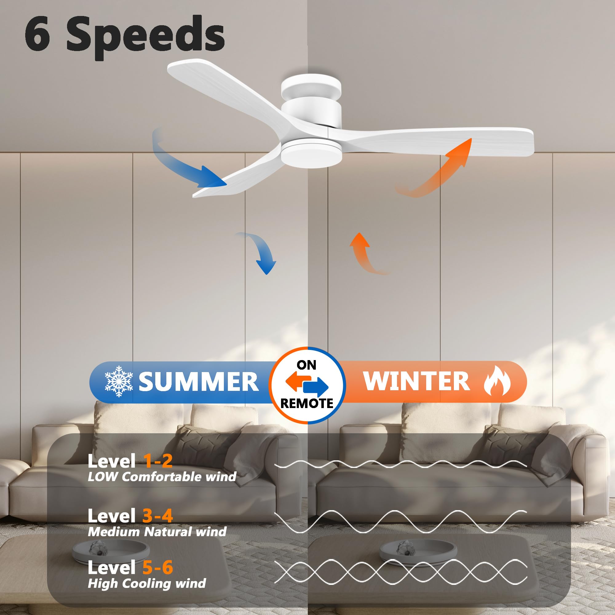 52 Inch Smart Low Profile Ceiling Fans,Solid Wood Outdoor Indoor Ceiling Fan With Lights Remote,Wifi Alexa App Control,Quiet Dc