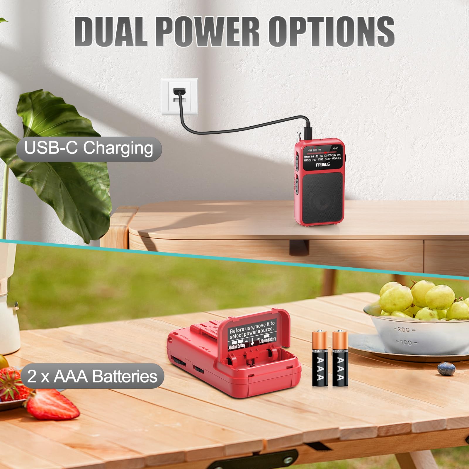 Prunus J 555 Pocket Radio Am Fm Usb C Charging& Battery Operated, Excellent Reception& Clear Speaker And Headphone Jack, Back Cl