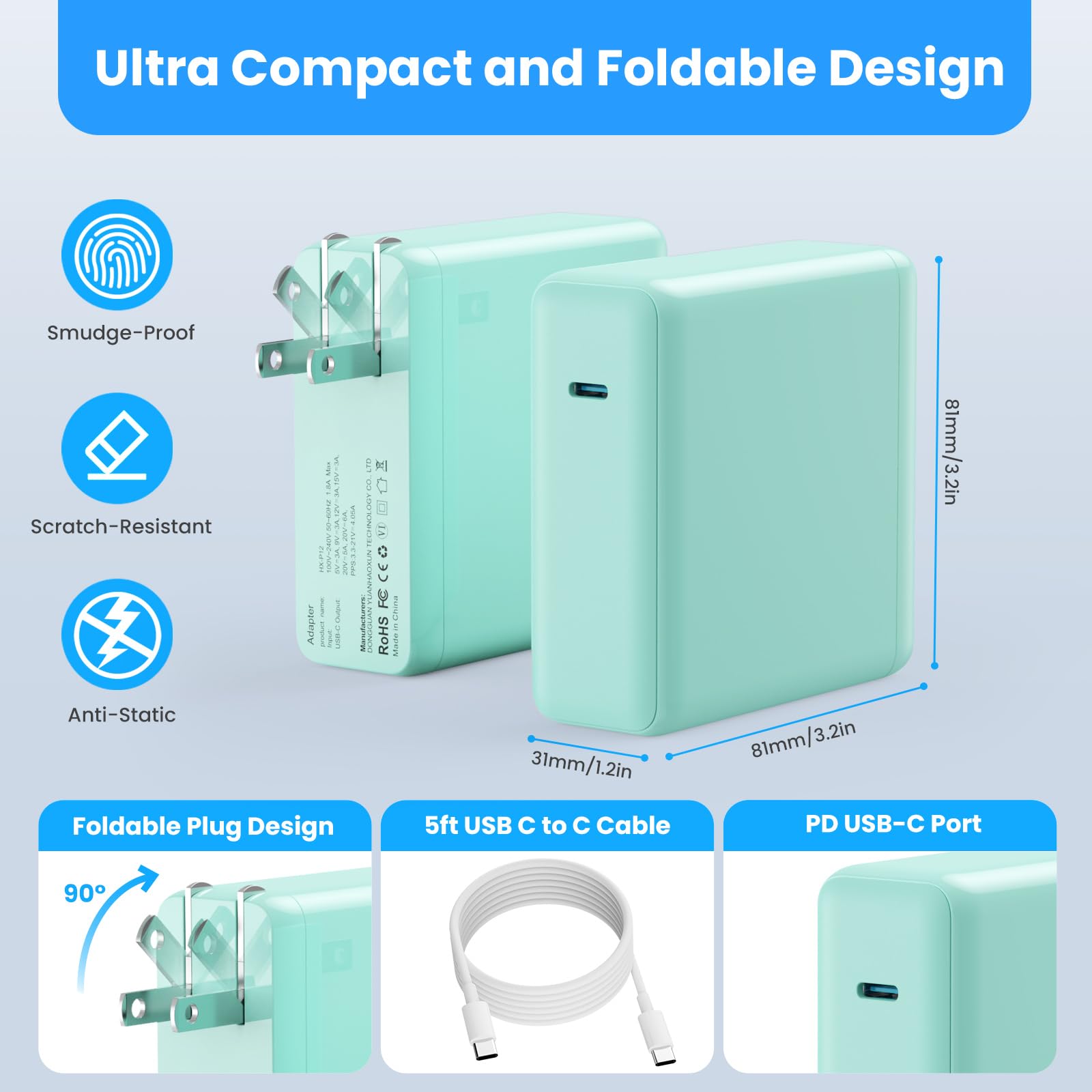 Mac Book Pro Charger   120W Usb C Charger Fast Charger, Compact Laptop Charger Adapter Compatible With Usb C Port Macbook Pro/Ai