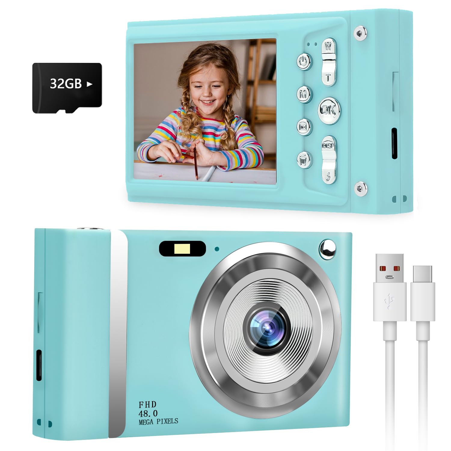 48Mp Digital Camera 1080P Hd Compact Digital Camera With 16X Zoom Anti Shake 2.8 Inch Ips Screen Small Digital Camera 32Gb Sd Ca