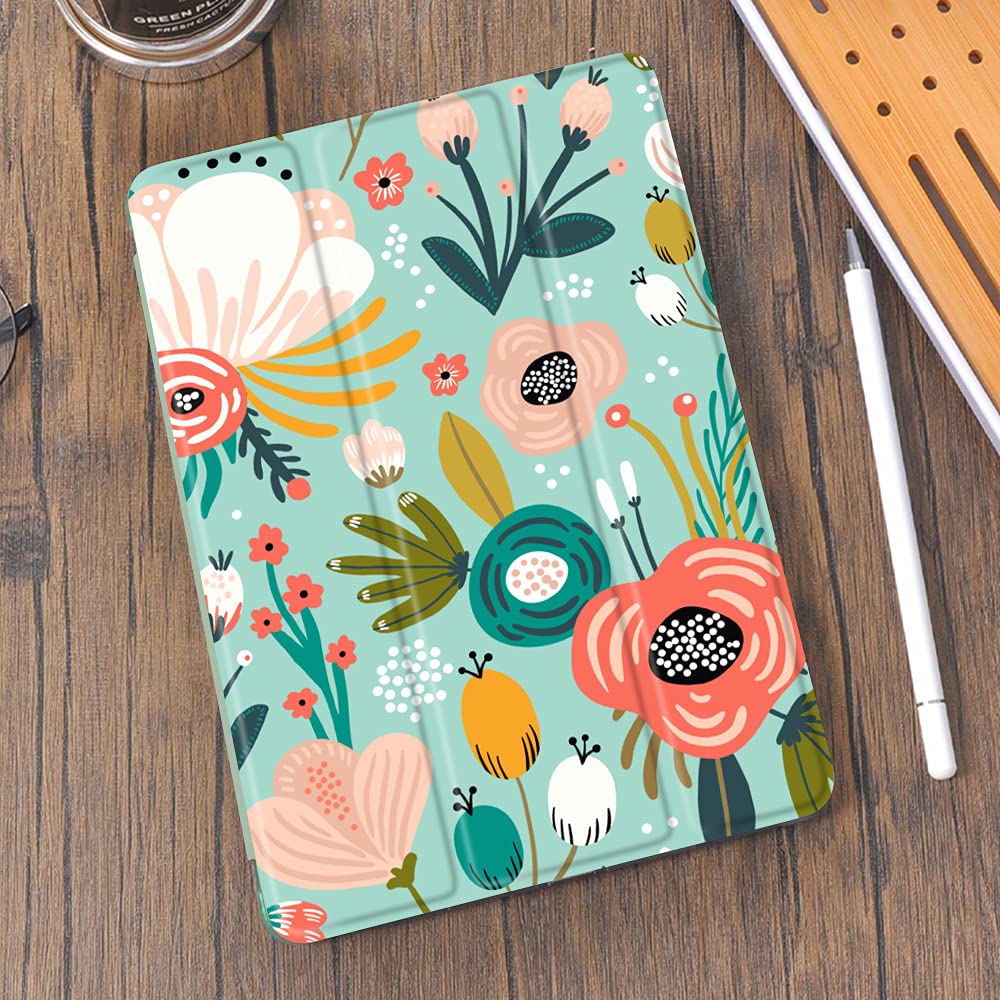 Idocolors Pad Case Floral Green Case For Ipad 7Th/8Th/9Th Generation (Ipad 10.2 Inch Case 2019/2020/ 2021) Flower Anti Scratch S