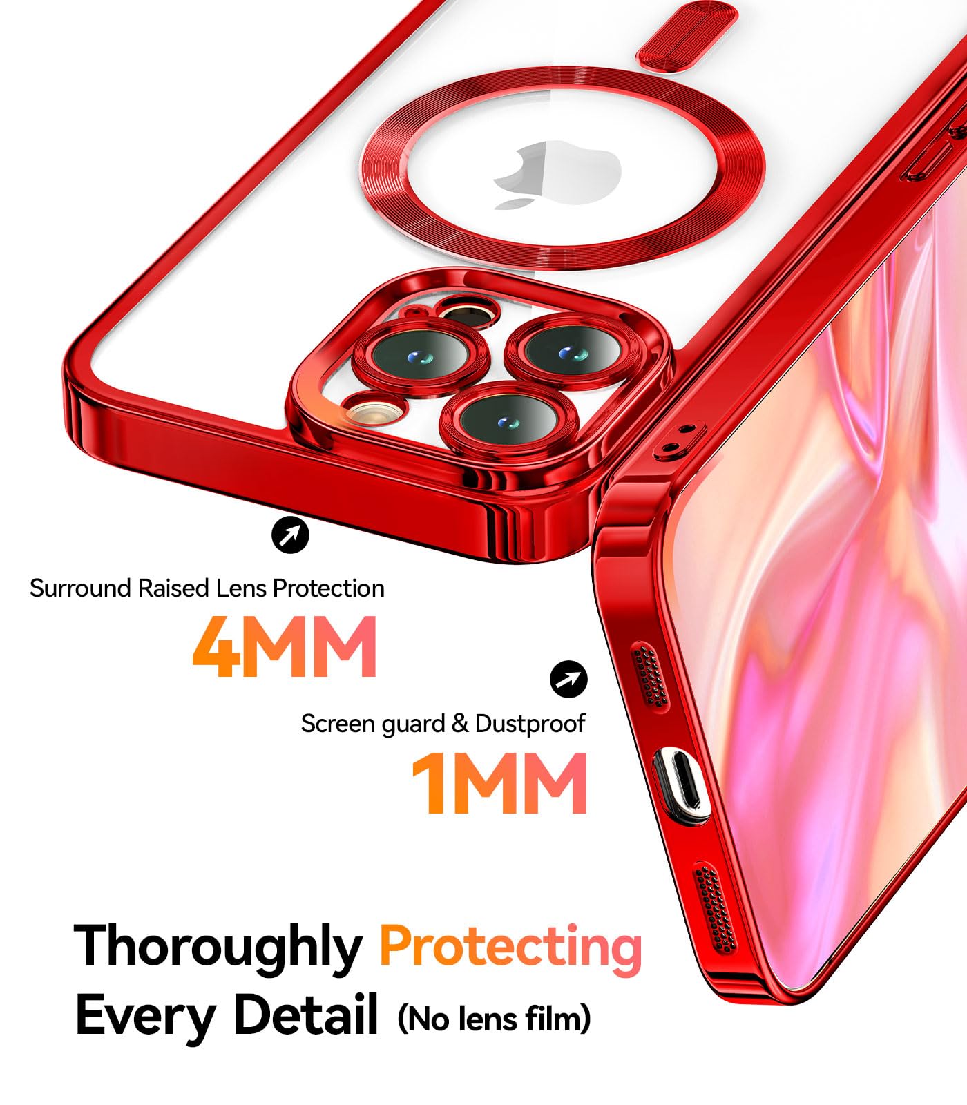 Meifigno Christmas Red Case Designed For Iphone 15 Pro Max, [Compatible With Magsafe][Glitter Card & Wrist Strap] Full Camera Le
