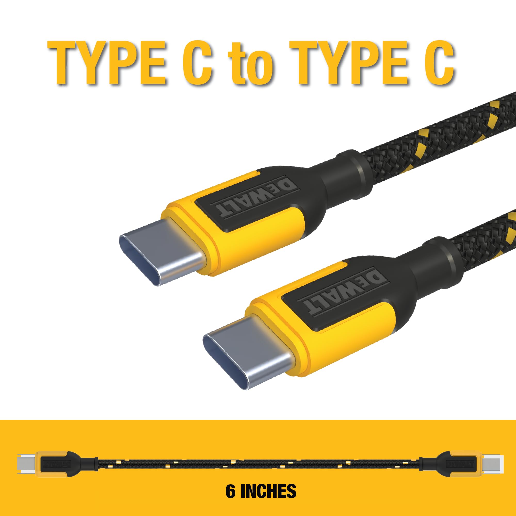 Dewalt Short Usb C To Usb C 60W Cable (2 Pack 6In.), Durable Type C Fast Charging Nylon Braided Cord, Compatible With Iphone 16/15 Series, Android Samsung Galaxy S24/S23/S22/ Ultra, Ipad Pro
