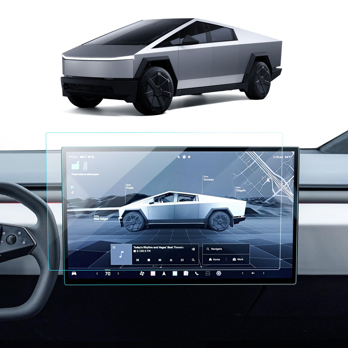 Lantu 2Pcs Screen Protector For 2024 Tesla Cybertruck Accessories 18.5'' Nano Navigation Touchscreen Protector Film For Cybertru