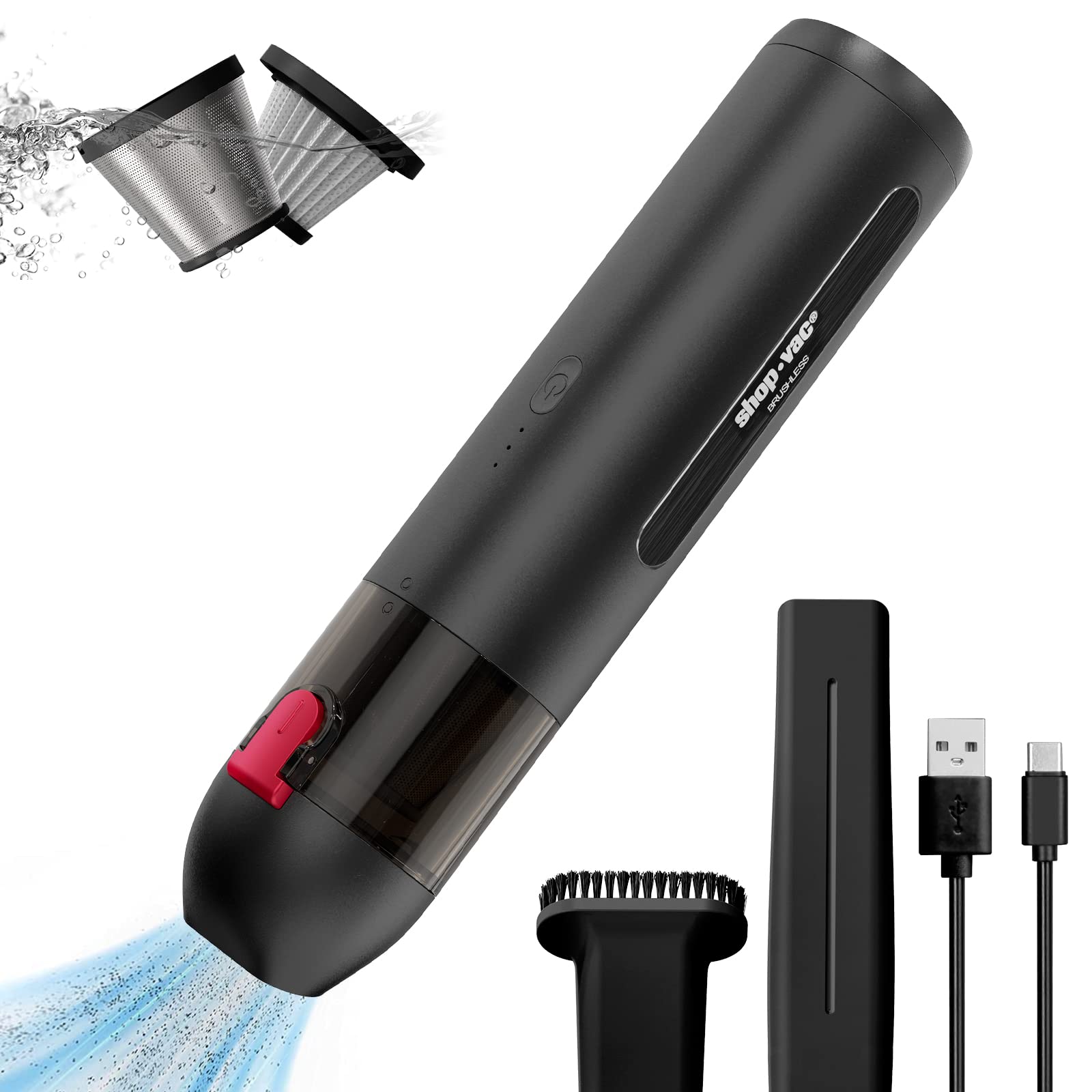 Shop-Vac Handheld Vacuum Cordless, 13000Pa Suction Power, 100W Brushless Motor, Mini Vacuum Cleaner with LED Light, Rechargeable