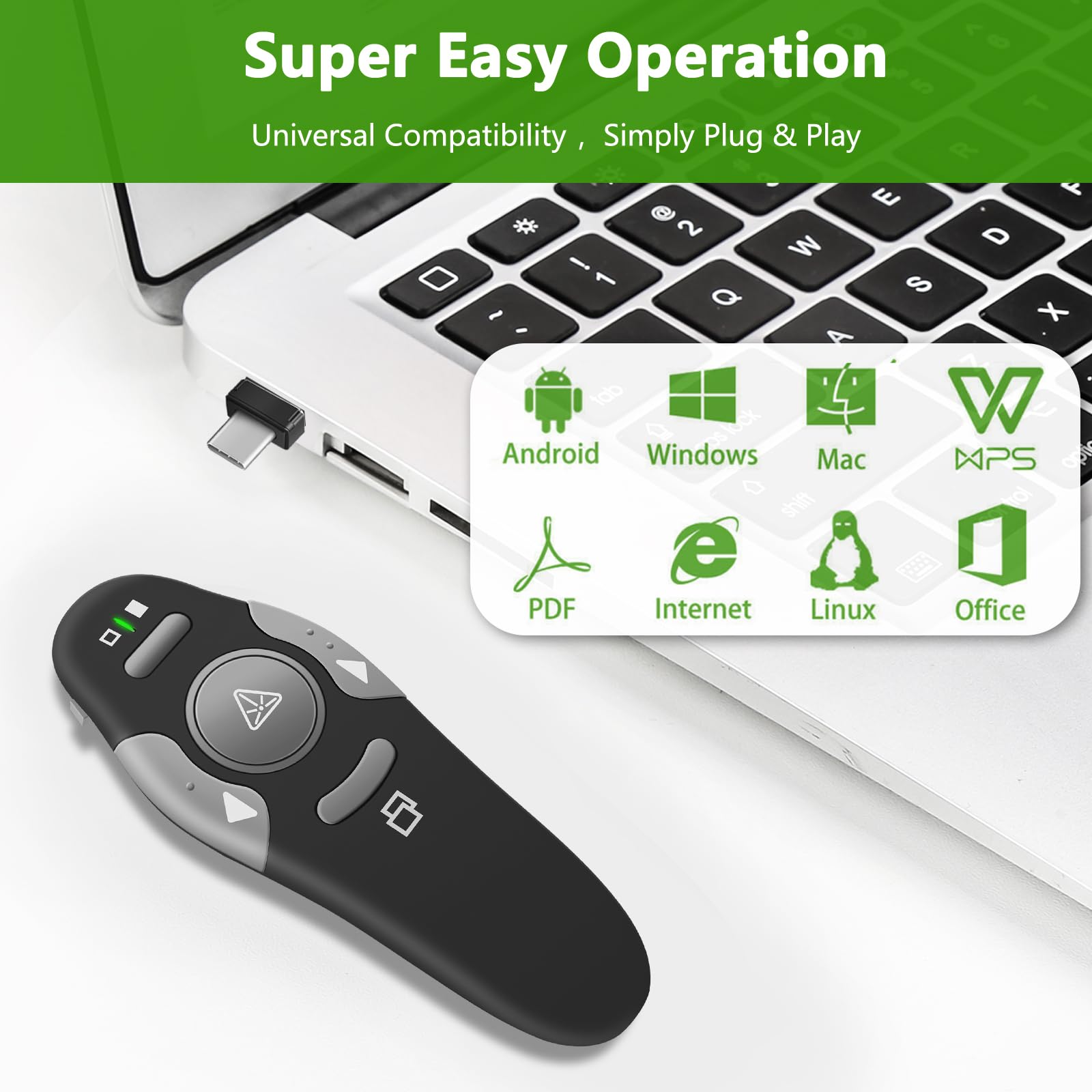 Presentation Clicker Remote Laser Pointer   Wireless Usb Presenter   Slideshow Powerpoint Clicker   Compatible With Win10Ac   Su