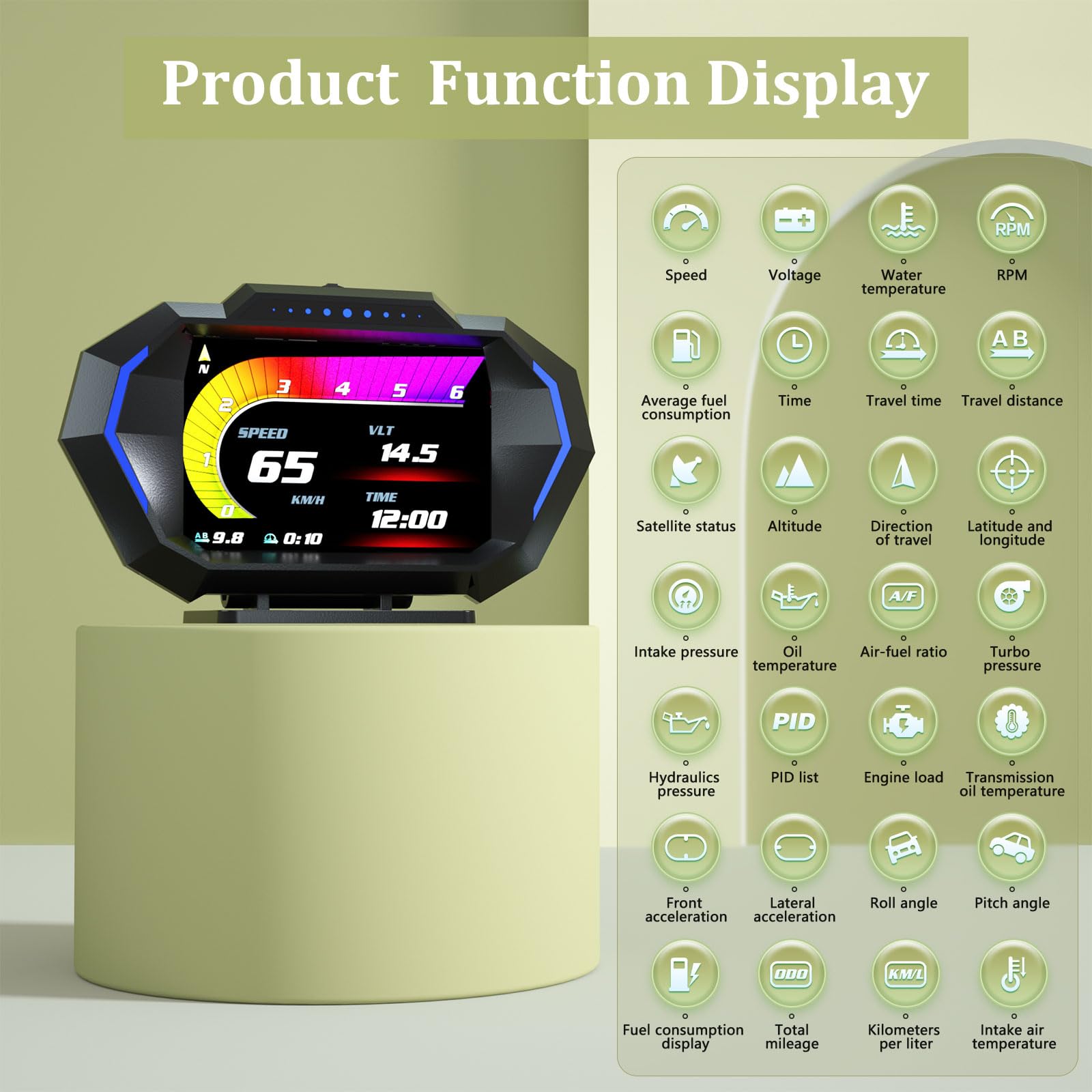 Azijyv Obd2 Gauge Display With Speed, Heads Up Display For Cars P24, Fuel Consumption, Rpm, Overspeed Alarm, Obd+Gps Digital Spe