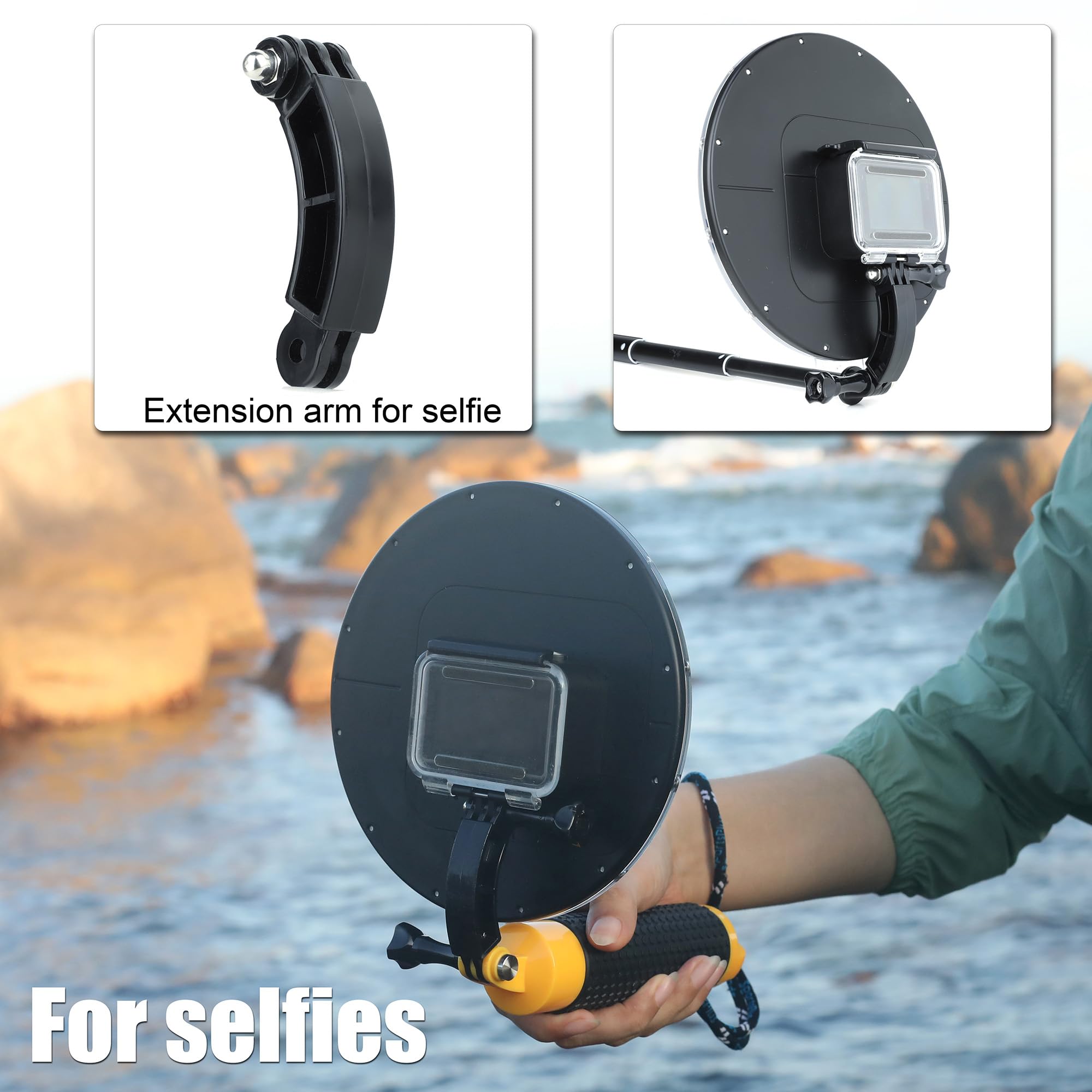 Gepuly 6''Dome Port For Dji Osmo Action 3 4 Action Camera, Built In Waterproof Housing Case And Floating Hand Grip, Extension Ar