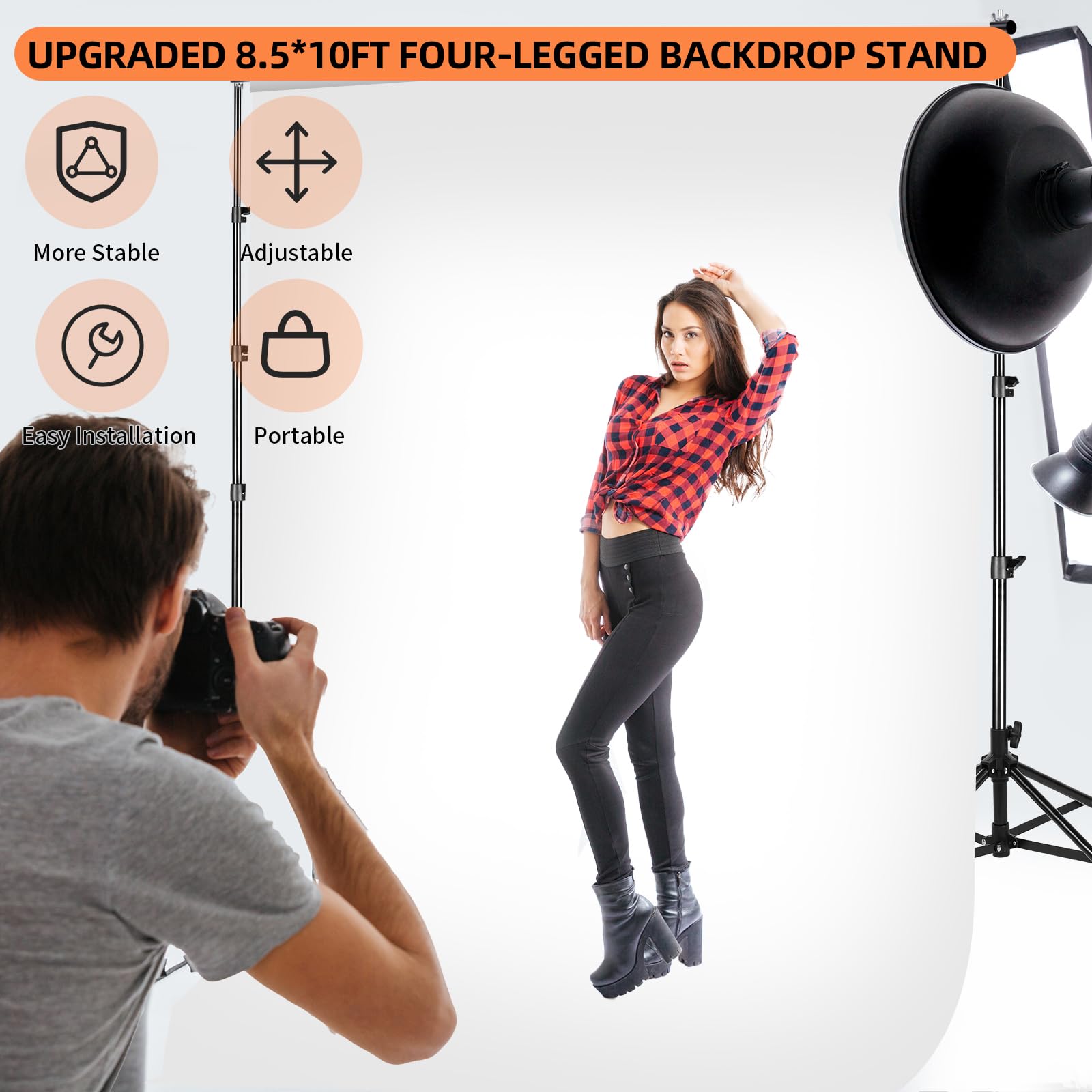 Backdrop Stand 8.5 * 10Ft, Four Legged Photo Backdrop Stand, More Stable Adjustable Backdrop Stand For Parties, Wedding Balloon