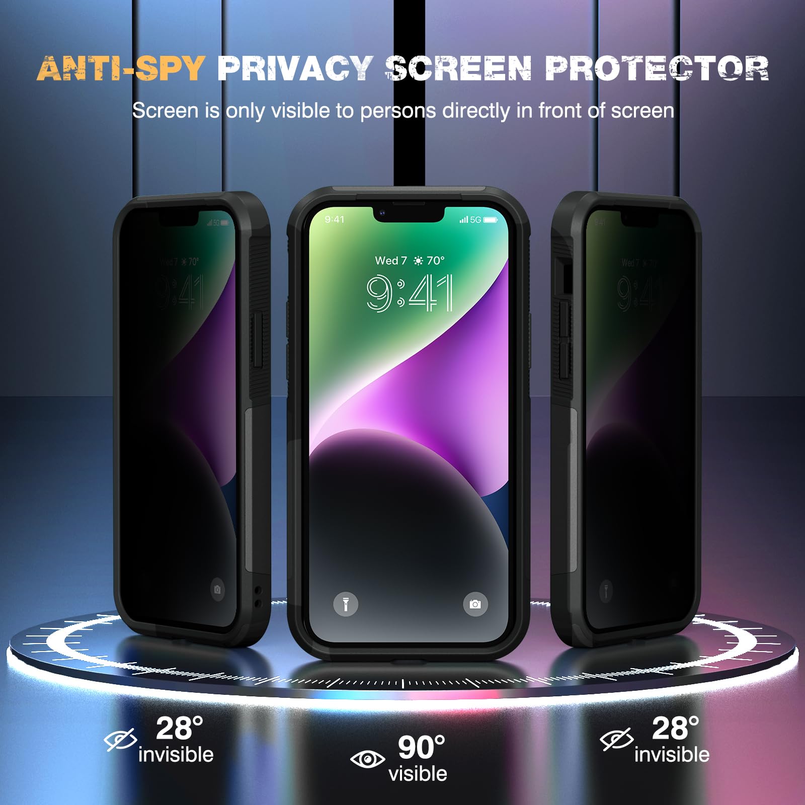 Diaclara Designed For Iphone 14 Case, [With Privacy Screen Protector] [Anti Spy] [Military Grade Drop Protection] Heavy Duty Ful