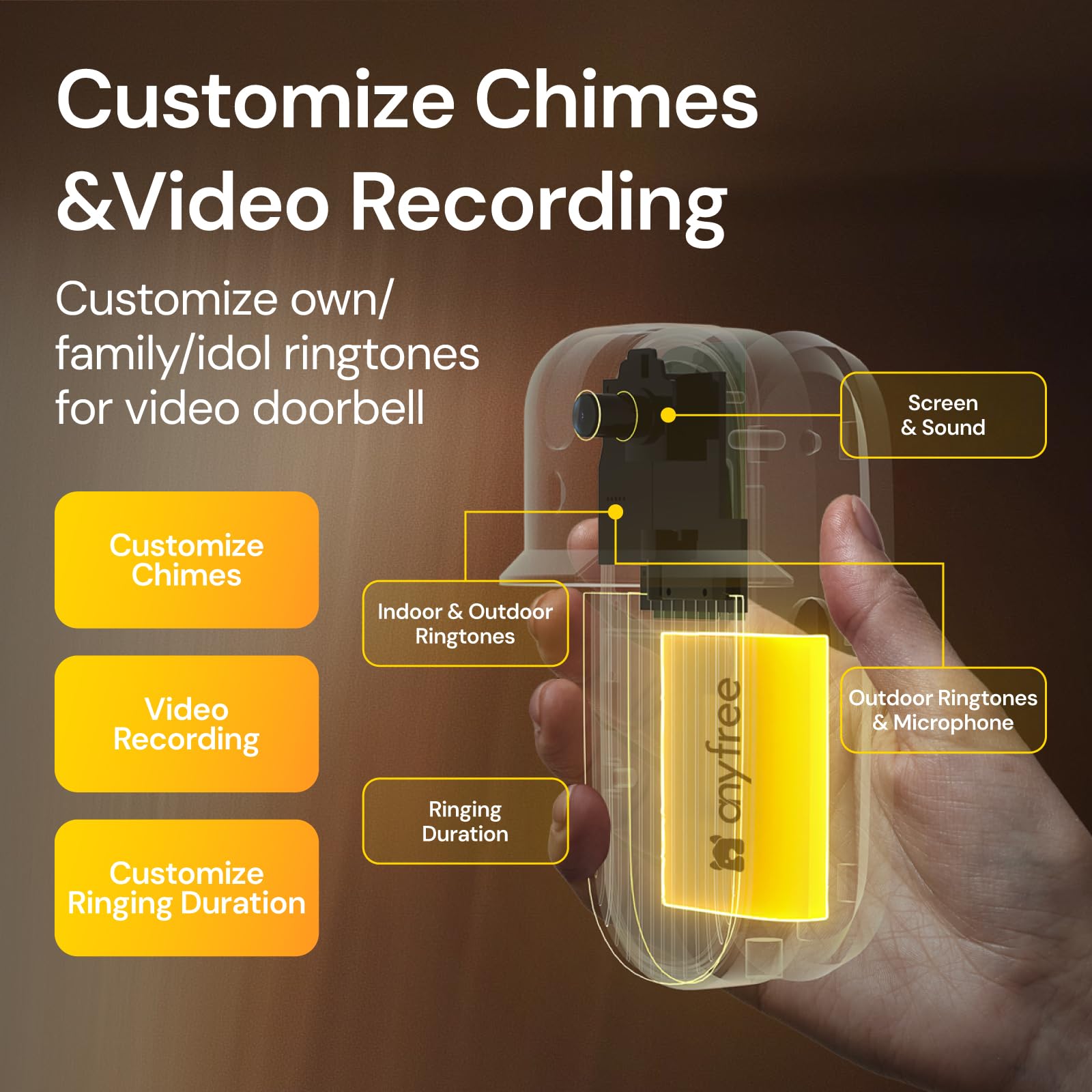 Anyfree Hello Doorbell Camera Wireless With Solar Powered Battery, Video Doorbell With Chime, Ai Motion Detection&Alert, 2.4&5G