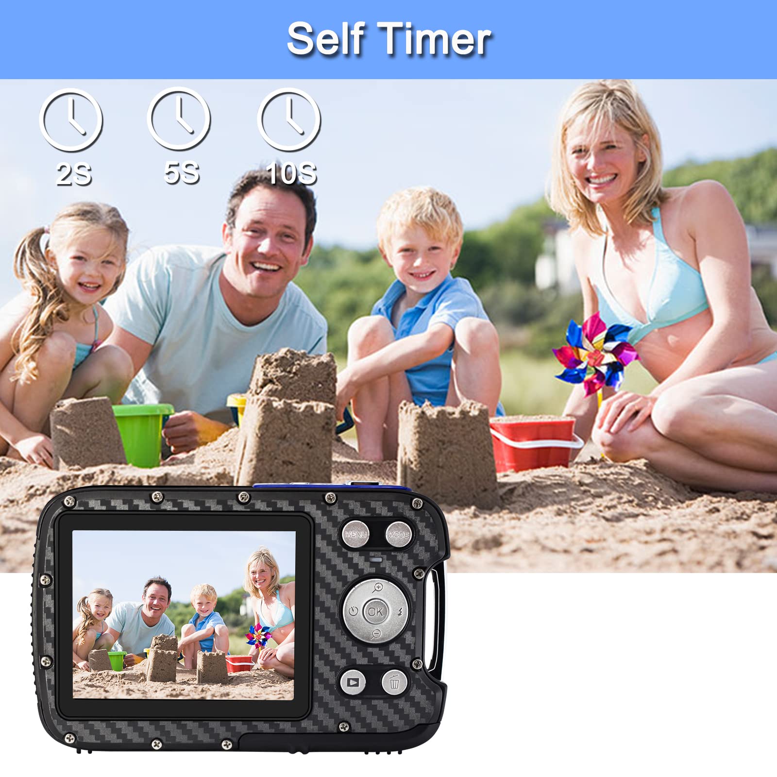 Yeein 16Ft Underwater Camera 30Mp Waterproof Digital Camera With 32G Card And Rechargeable Battery, 18X Point And Shoot Camera F