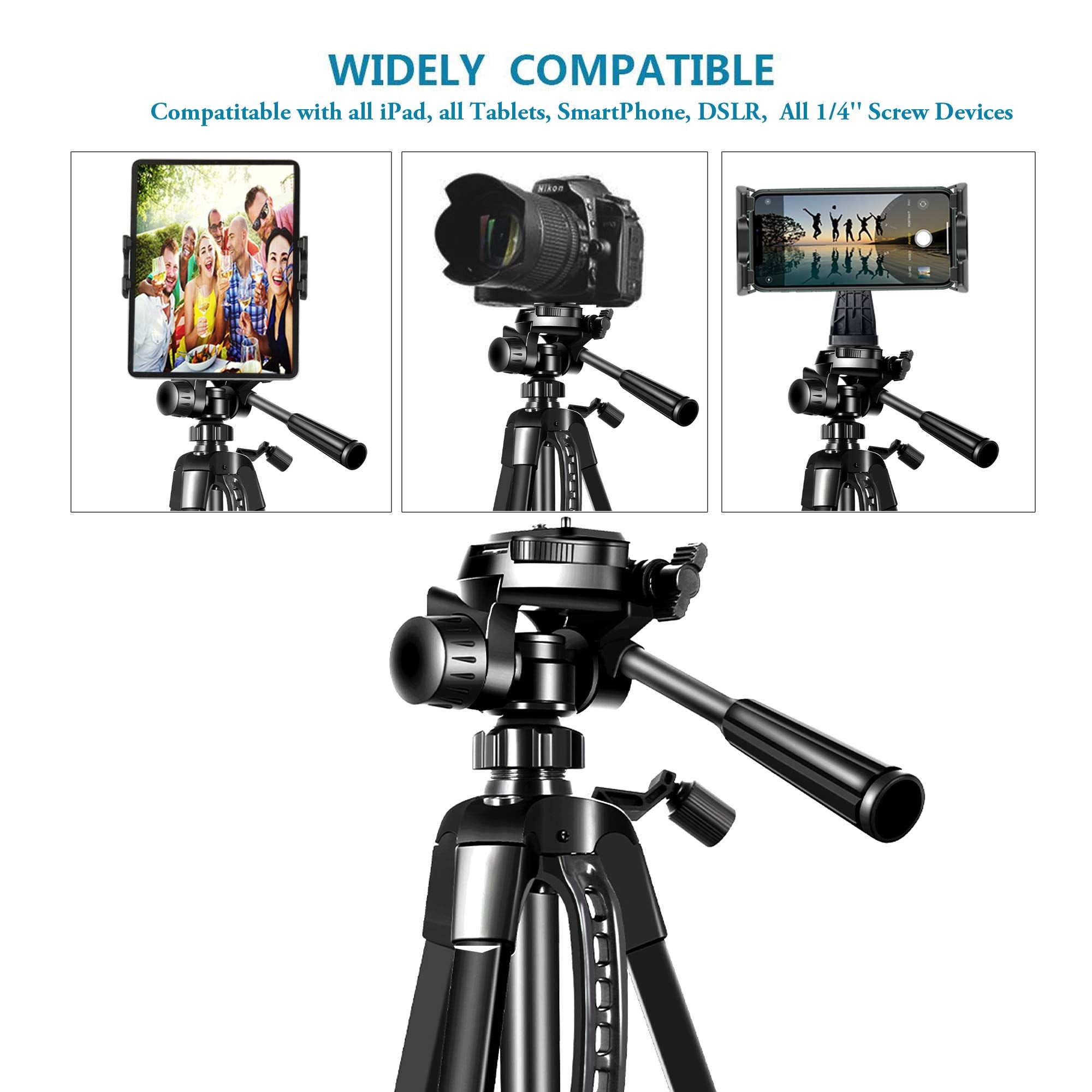 Tripod For Ipad Iphone, Heavy Duty Tablet Tripod Stand Mount Holder 60Inch Height With Remote For 3.5 To 13.5In Ipad Phone, Ipad