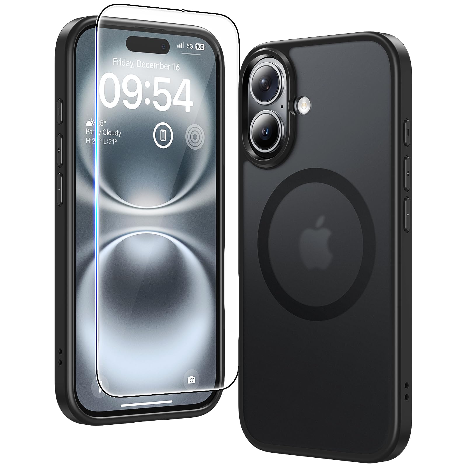 Tauri 3 In 1 For Iphone 16 Plus Case, [Compatible With Magsafe] With 2X Screen Protectors, Slim Translucent Matte Magnetic Phone