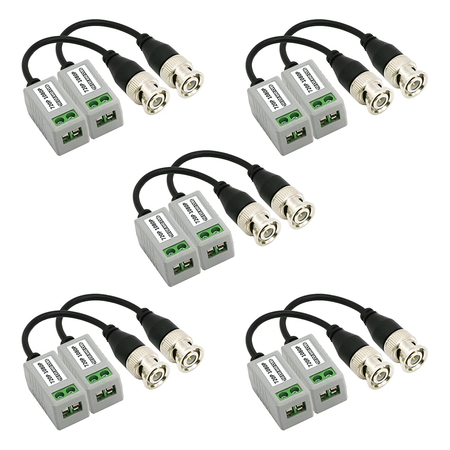5 Pairs (10Pcs) Passive Video Balun Connector, Hd Mini Cctv Bnc Video Balun Transceiver Transmitter Ahd/Tvi/Cvi Cable Connectors