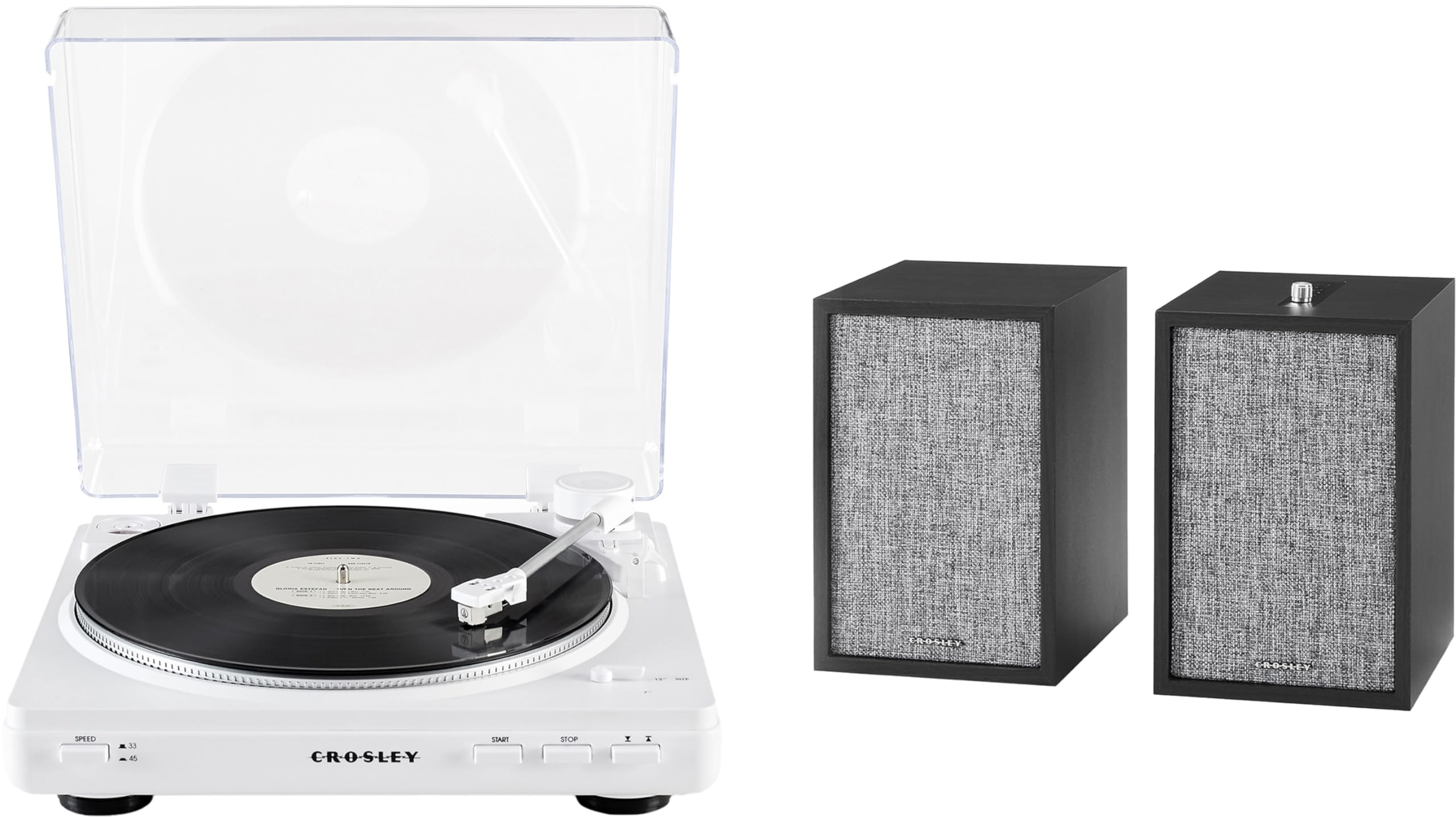Crosley KT400B-WH Fully Automatic Bluetooth 2-Speed Turntable Record Player with S200A Stereo Speakers, White