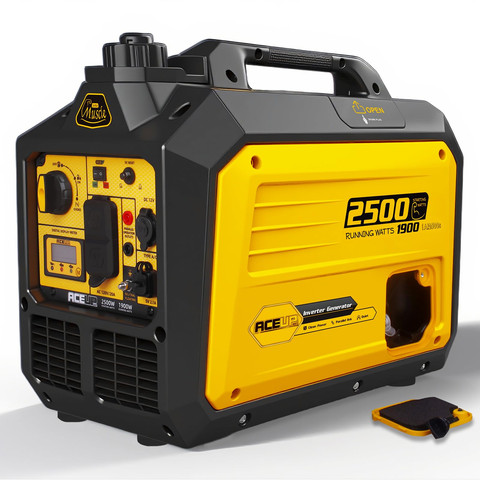 Aceup Energy 2500 Watt Gas Inverter Generator, Super Quiet Portable Generator For Home Use, Camping, Epa Compliant