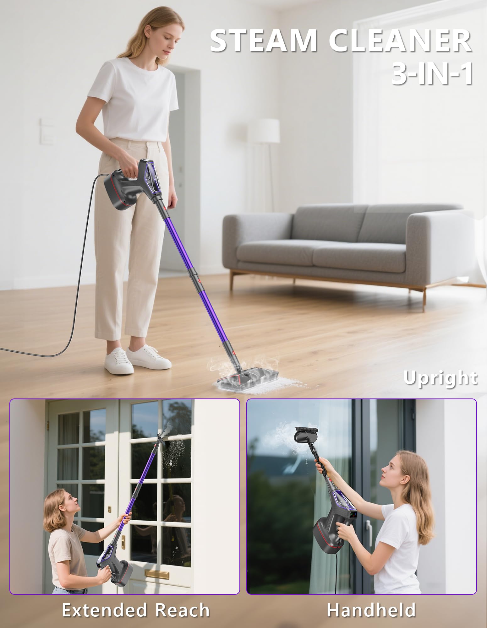 Steam Mop For Floor Cleaning, Heavy Duty 29-In-1 Steam Cleaner For Home With Detachable Handheld Steamer, For Hardwood, Tile, Wa